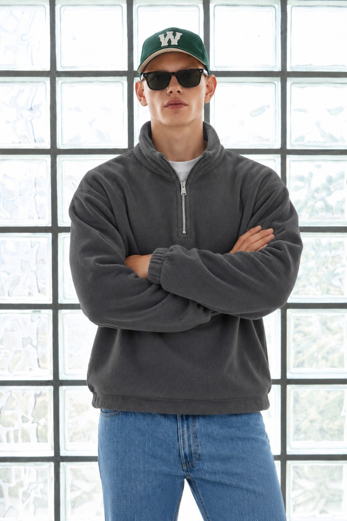 Erkek Yumuşak Dokulu Yarım Fermuarlı Kışlık Füme Polar 5