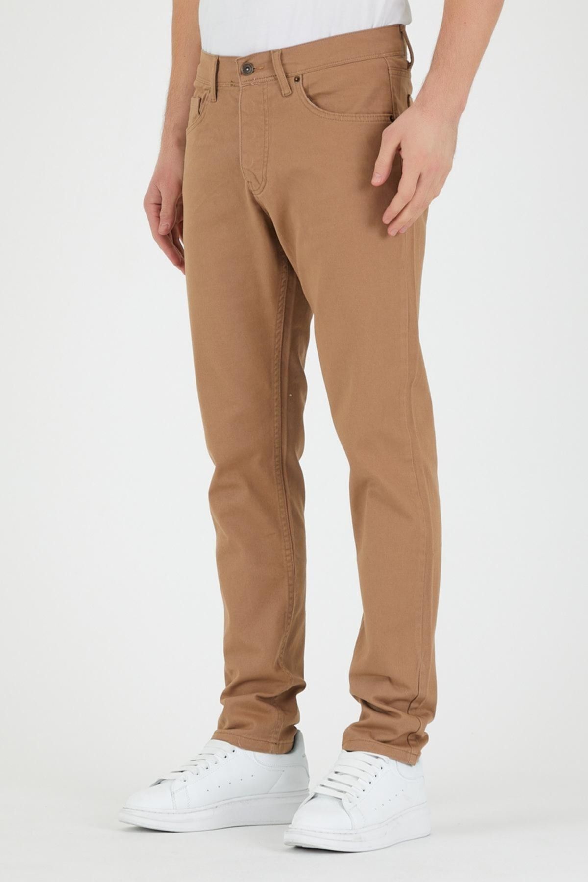 Erkek Slim Fit Likralı Pantolon Camel 3