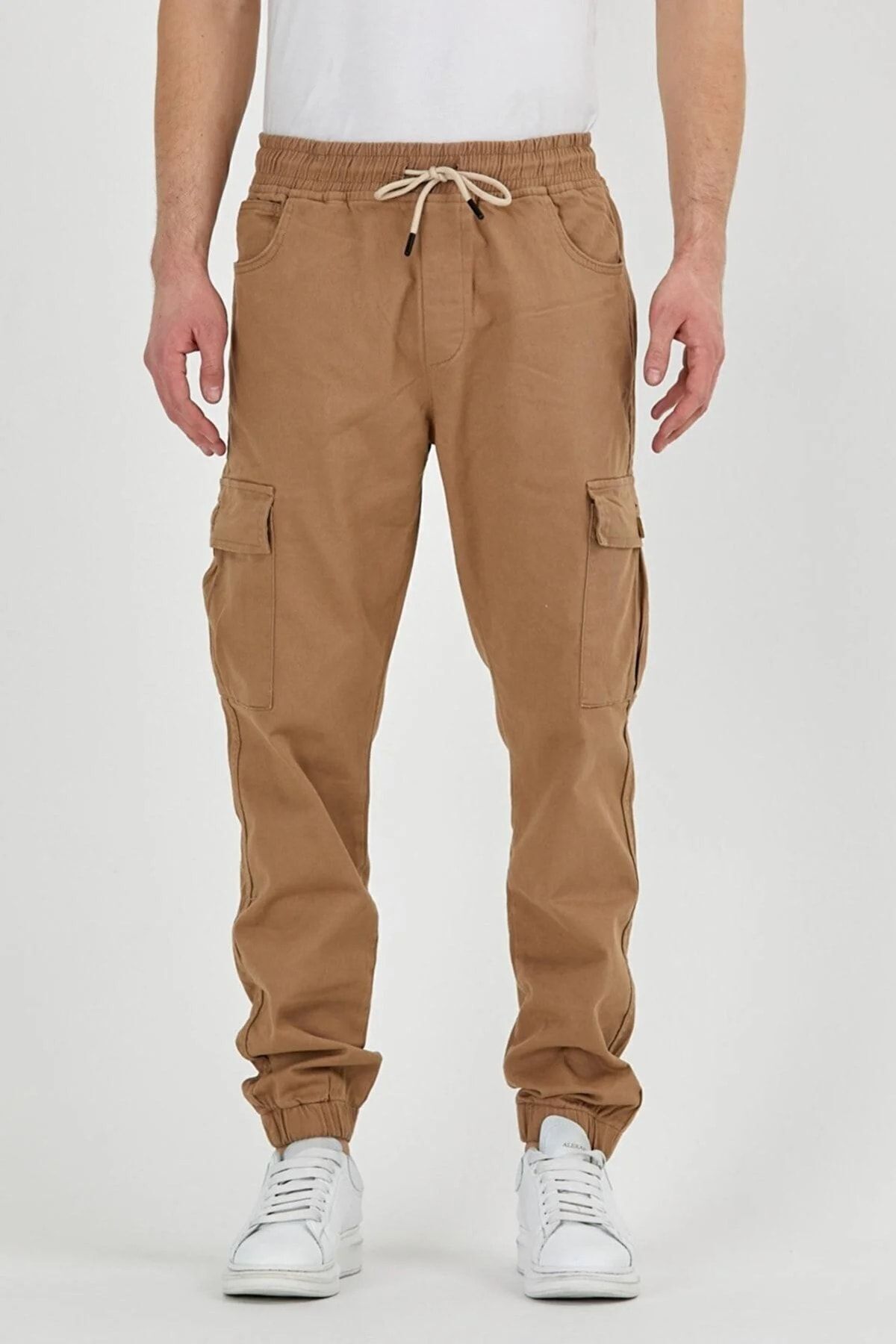Erkek Lastikli Esnek Kargo Cepli Camel Jogger Pantolon 3