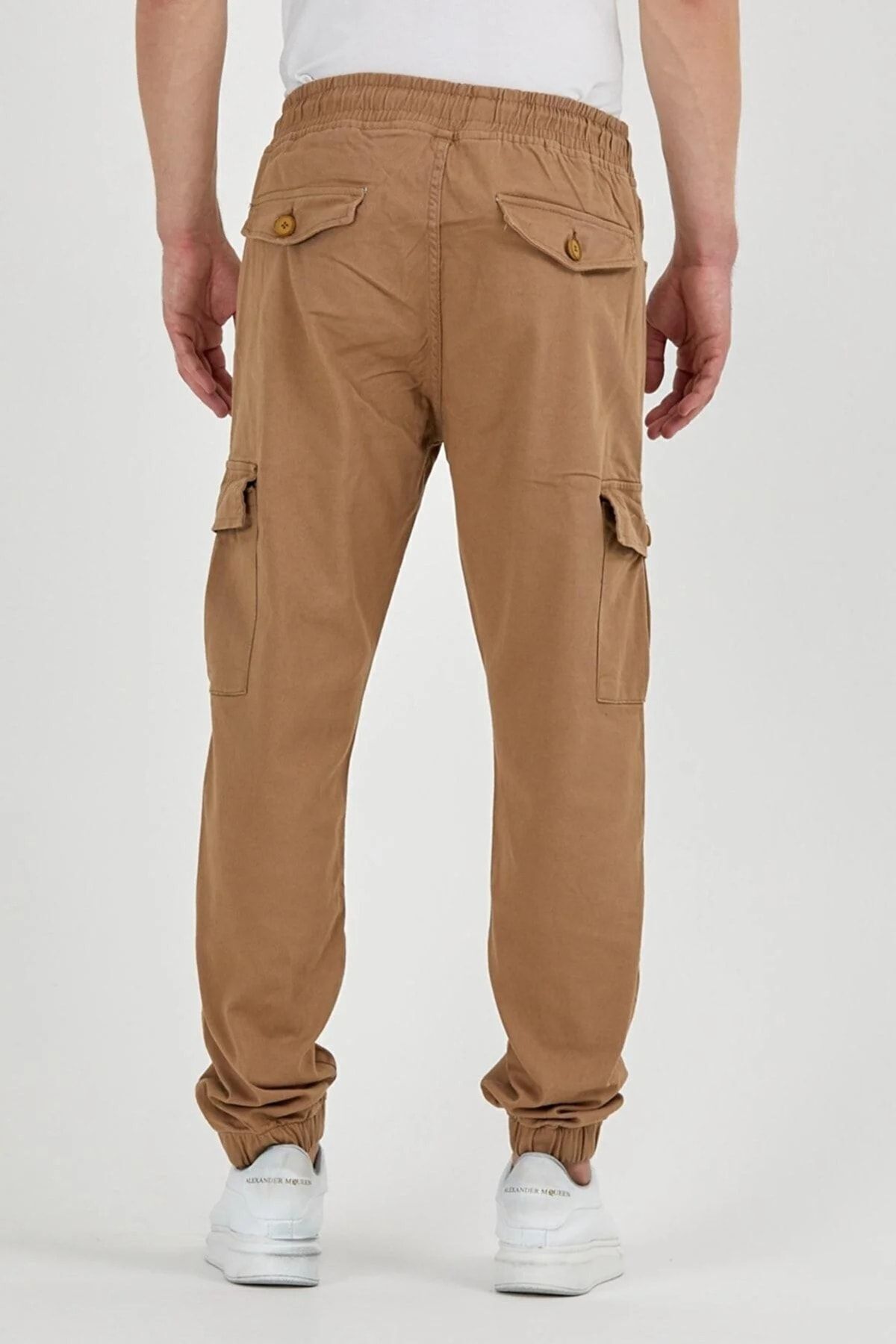 Erkek Lastikli Esnek Kargo Cepli Camel Jogger Pantolon 4