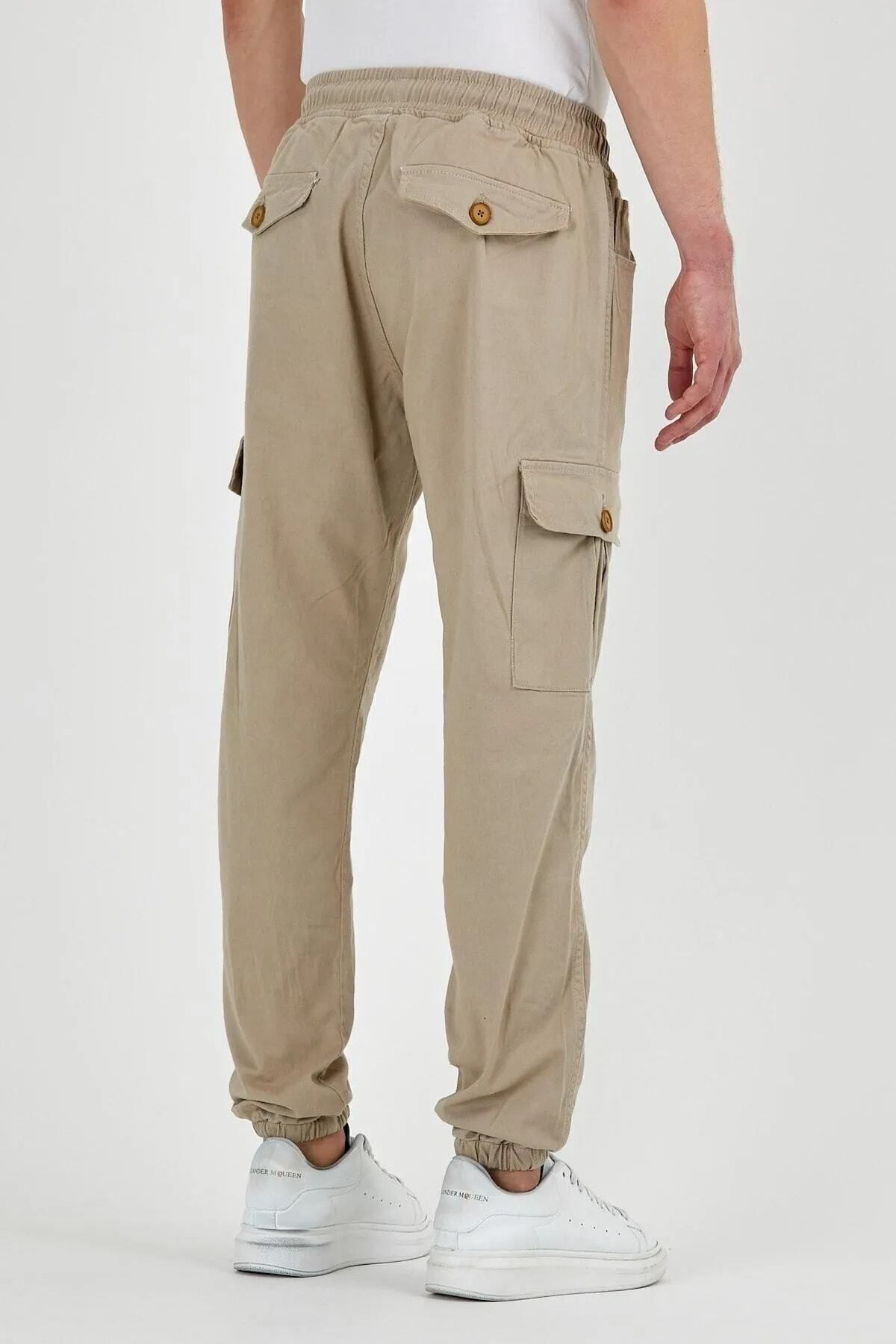 Erkek Lastikli Esnek Kargo Cepli Taş Jogger Pantolon 4