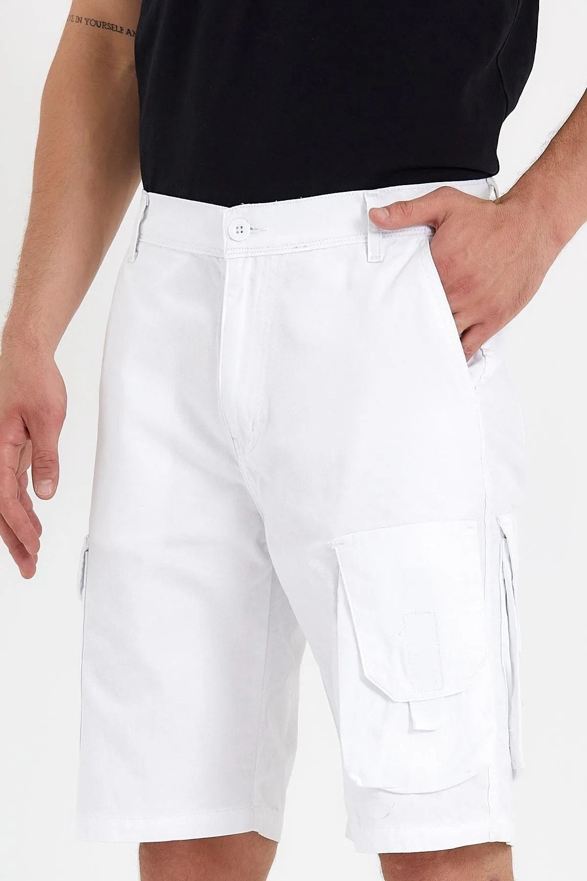 Erkek Comfort Fit Kargo Şort Beyaz 3