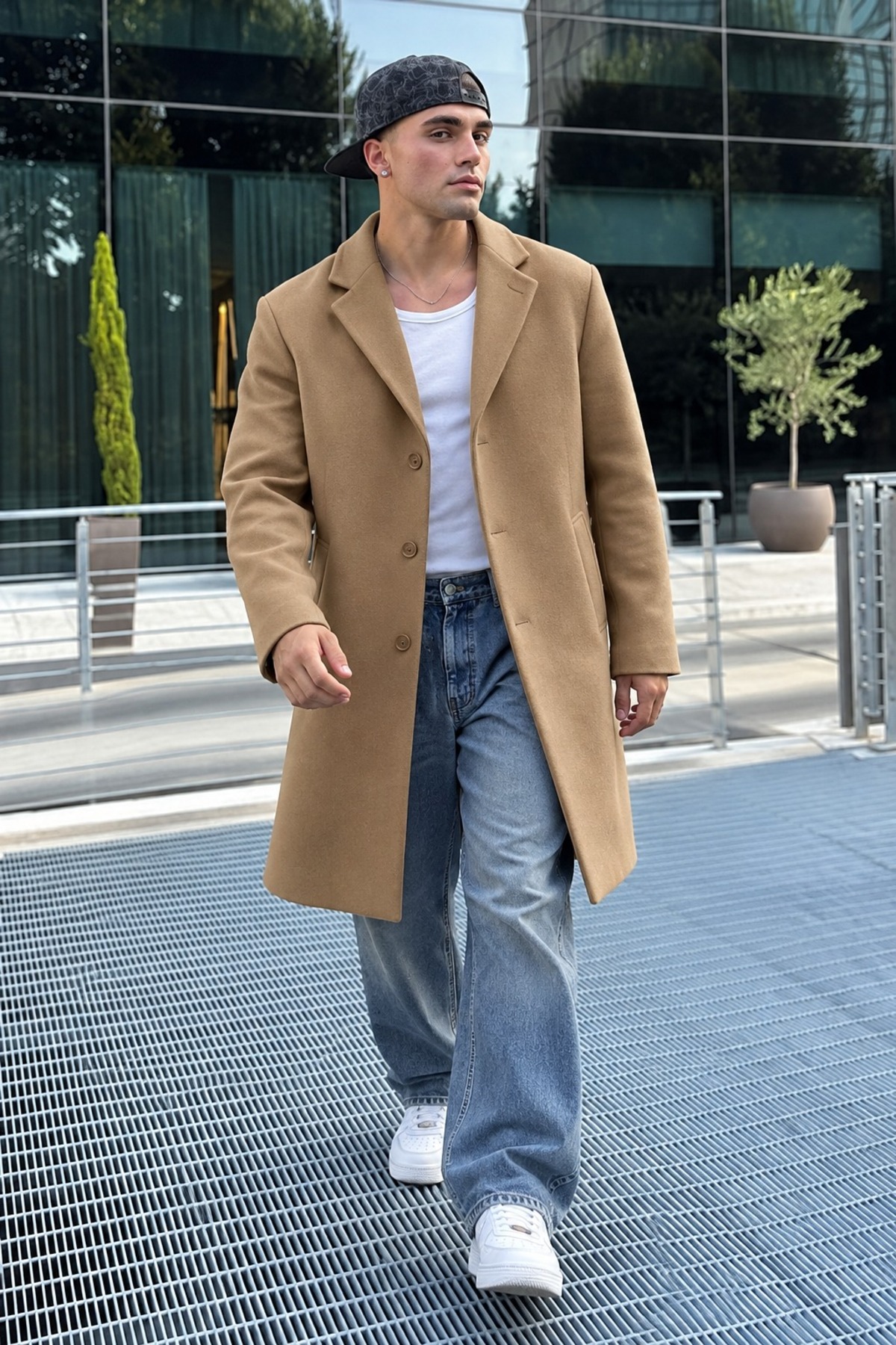 Erkek Casual Uzun Camel Kaban Palto 6