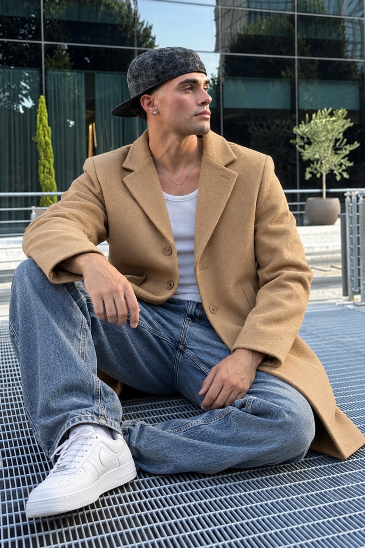 Erkek Casual Uzun Camel Kaban Palto 3