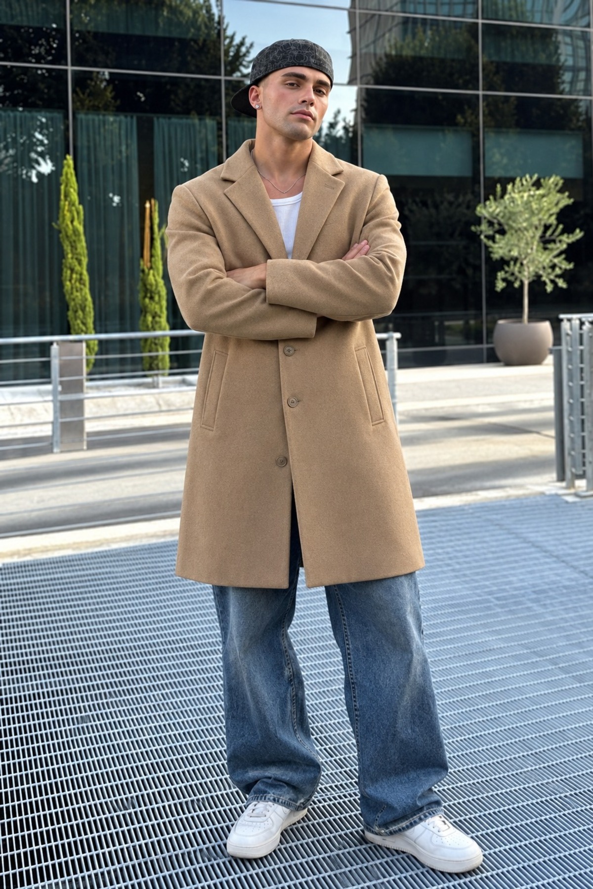 Erkek Casual Uzun Camel Kaban Palto 5