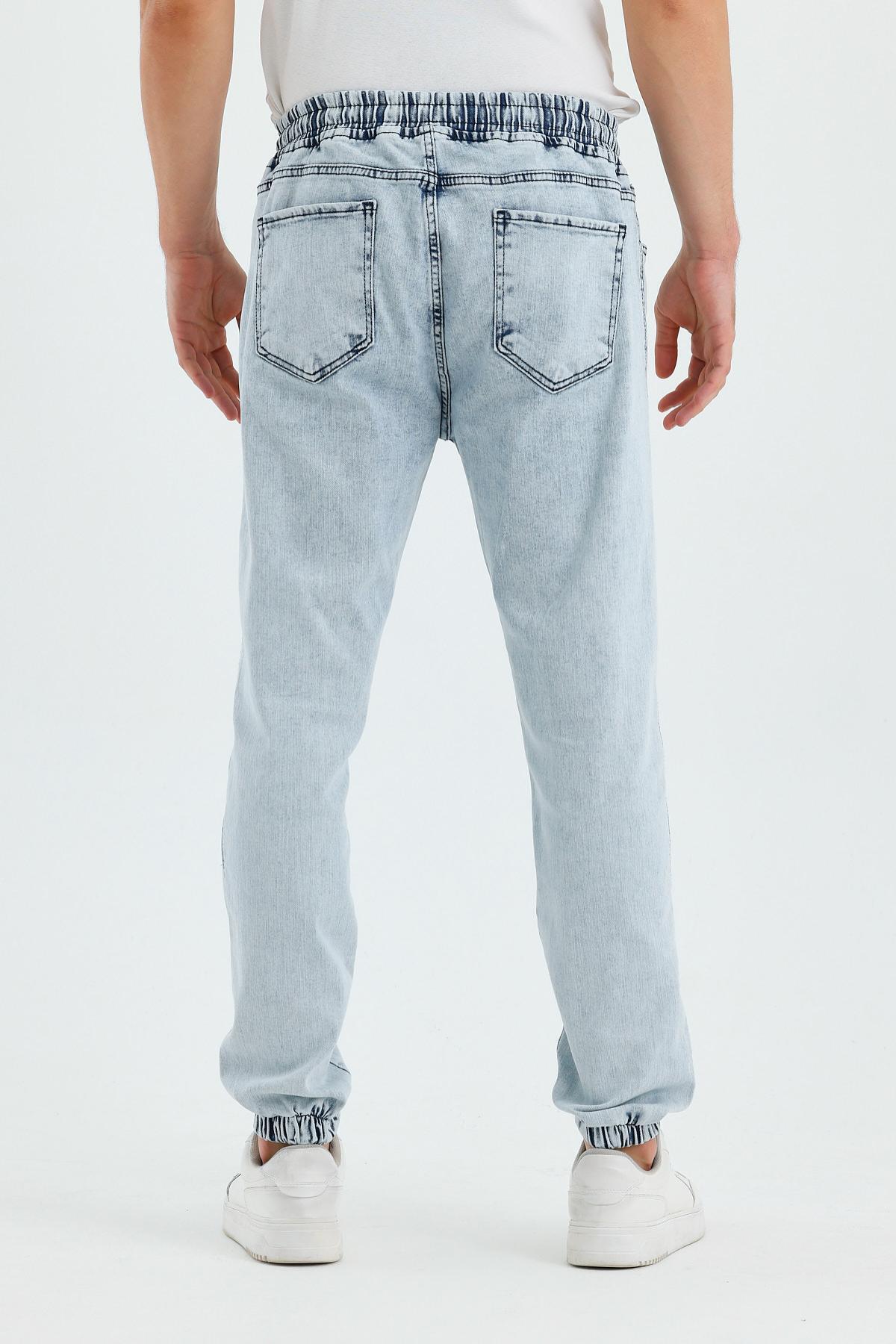 Erkek Jeans Yüksek Bel Lastikli Bebe Mavi Kot Jogger Pantolon 5