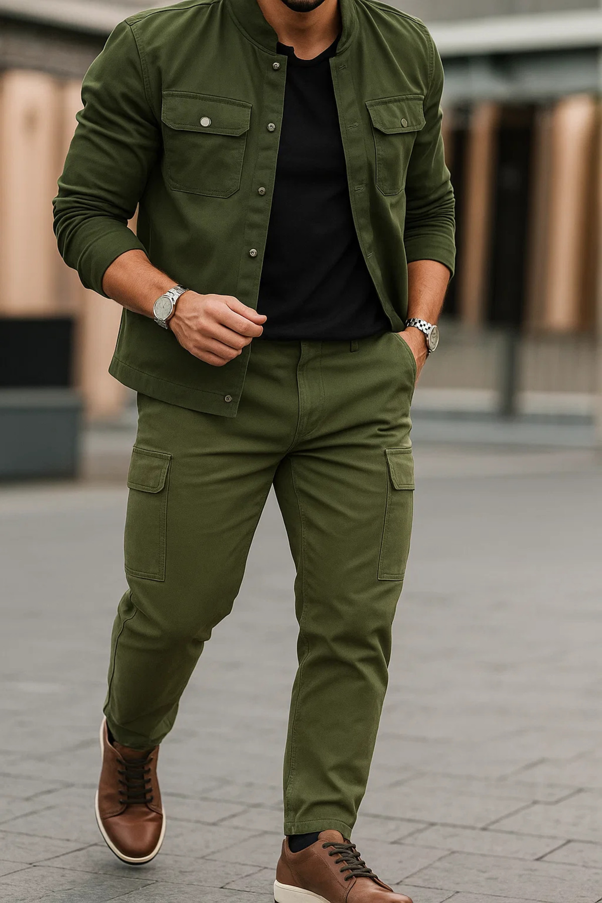 Erkek Bol Paça Kargo Cepli Haki Baggy Pantolon 3