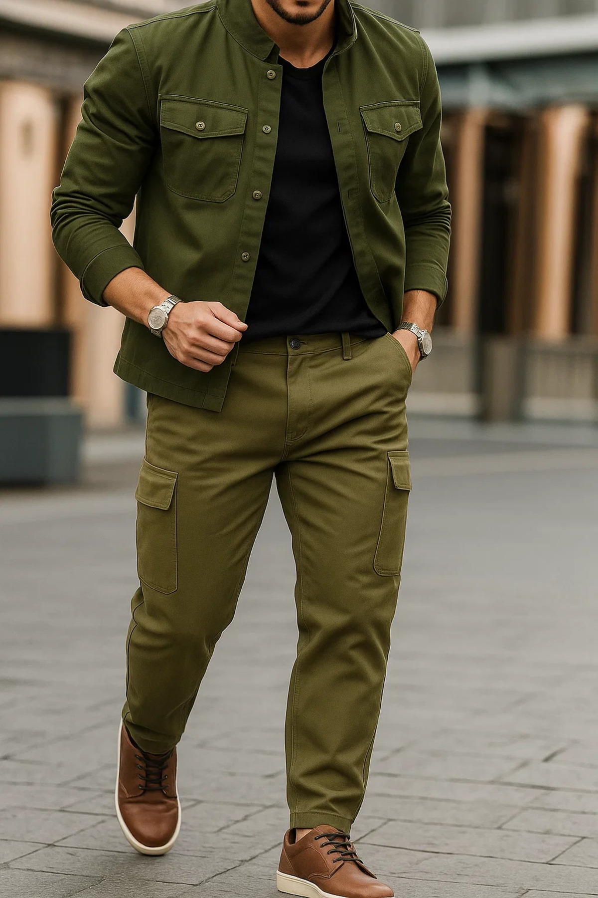 Erkek Bol Paça Kargo Cepli Haki Baggy Pantolon 6
