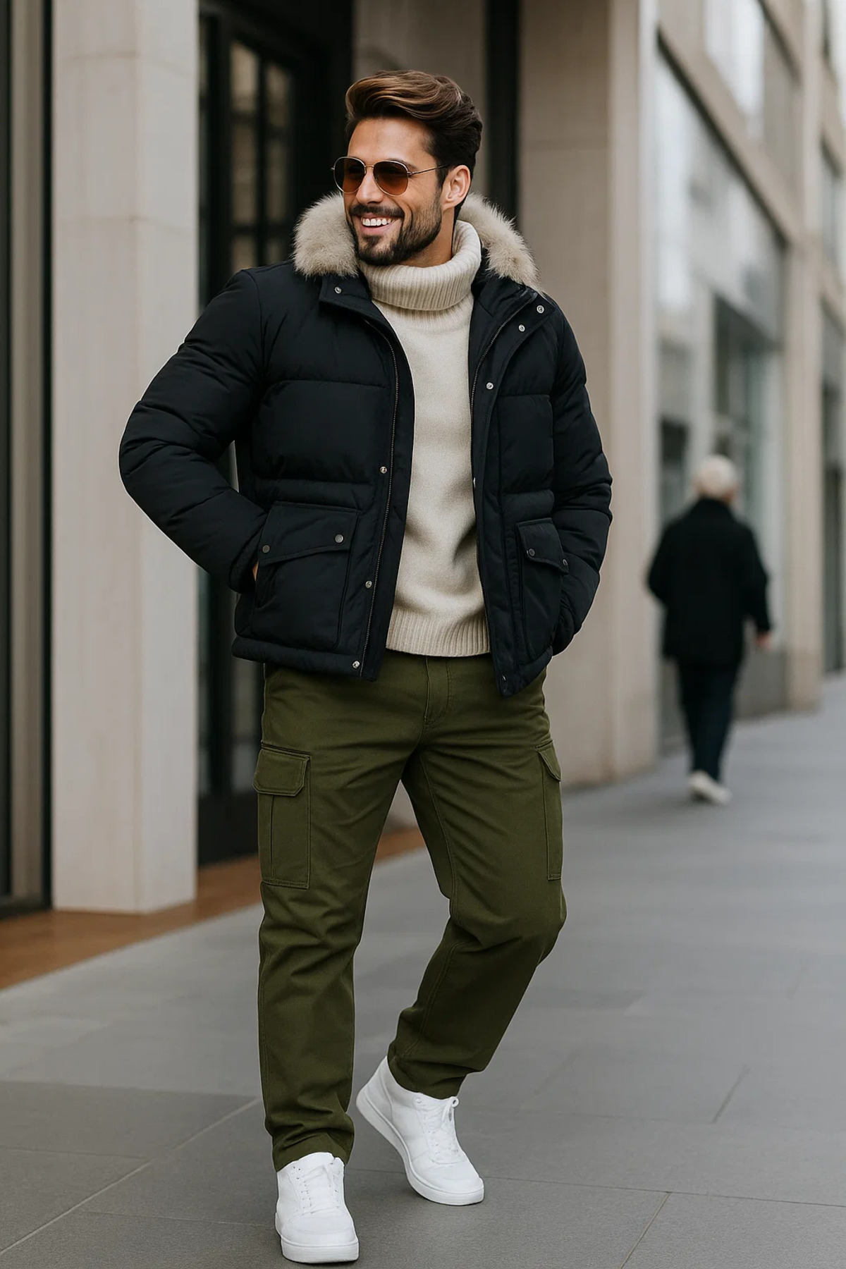 Erkek Bol Paça Kargo Cepli Haki Baggy Pantolon 5