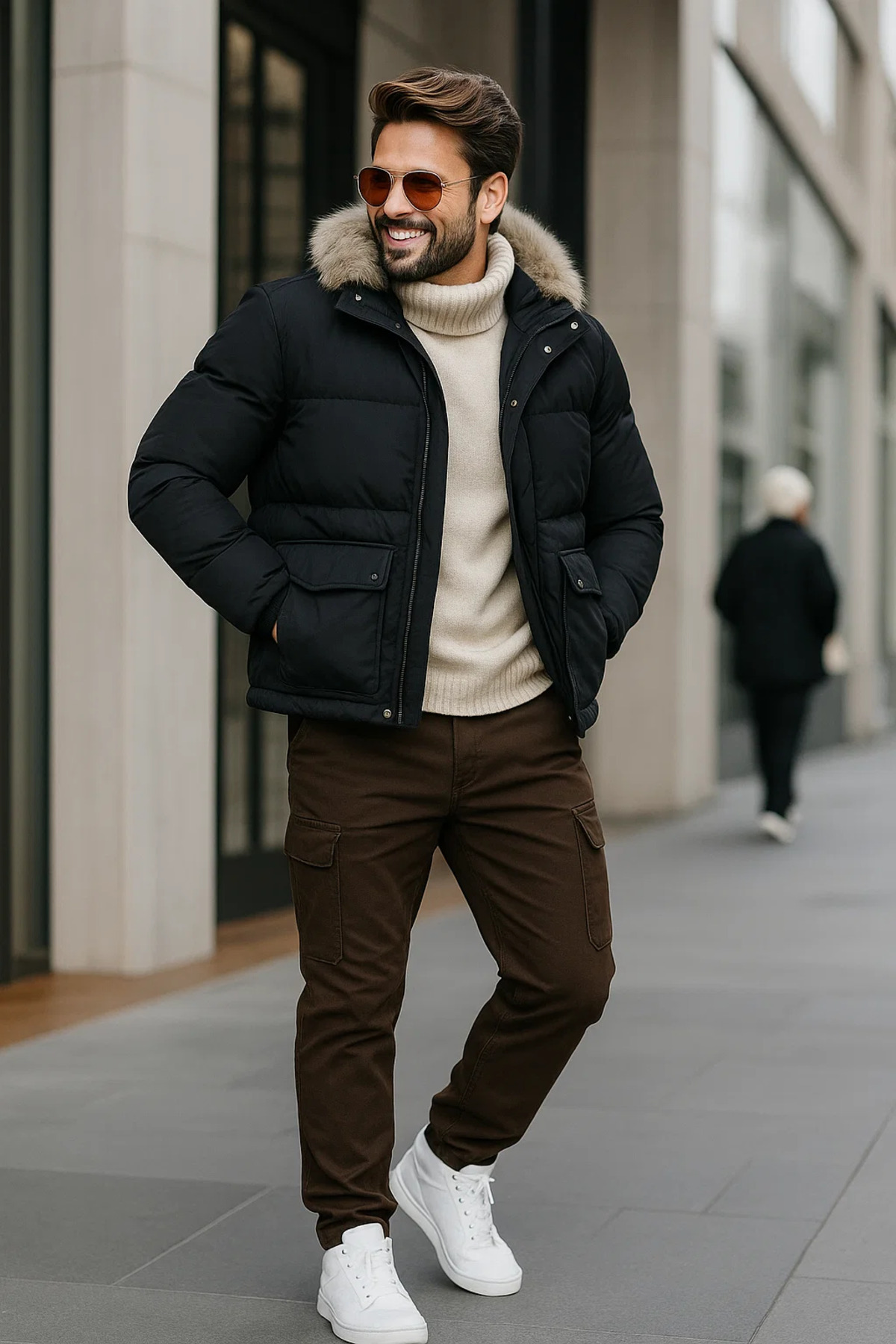 Erkek Bol Paça Kargo Cepli Kahverengi Baggy Pantolon 5