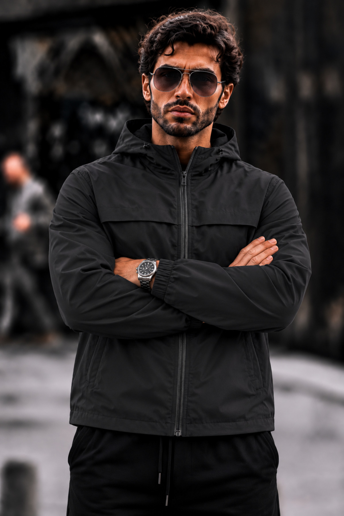 Erkek Kapüşonlu Fermuarlı Premium Mevsimlik Yağmurluk 5