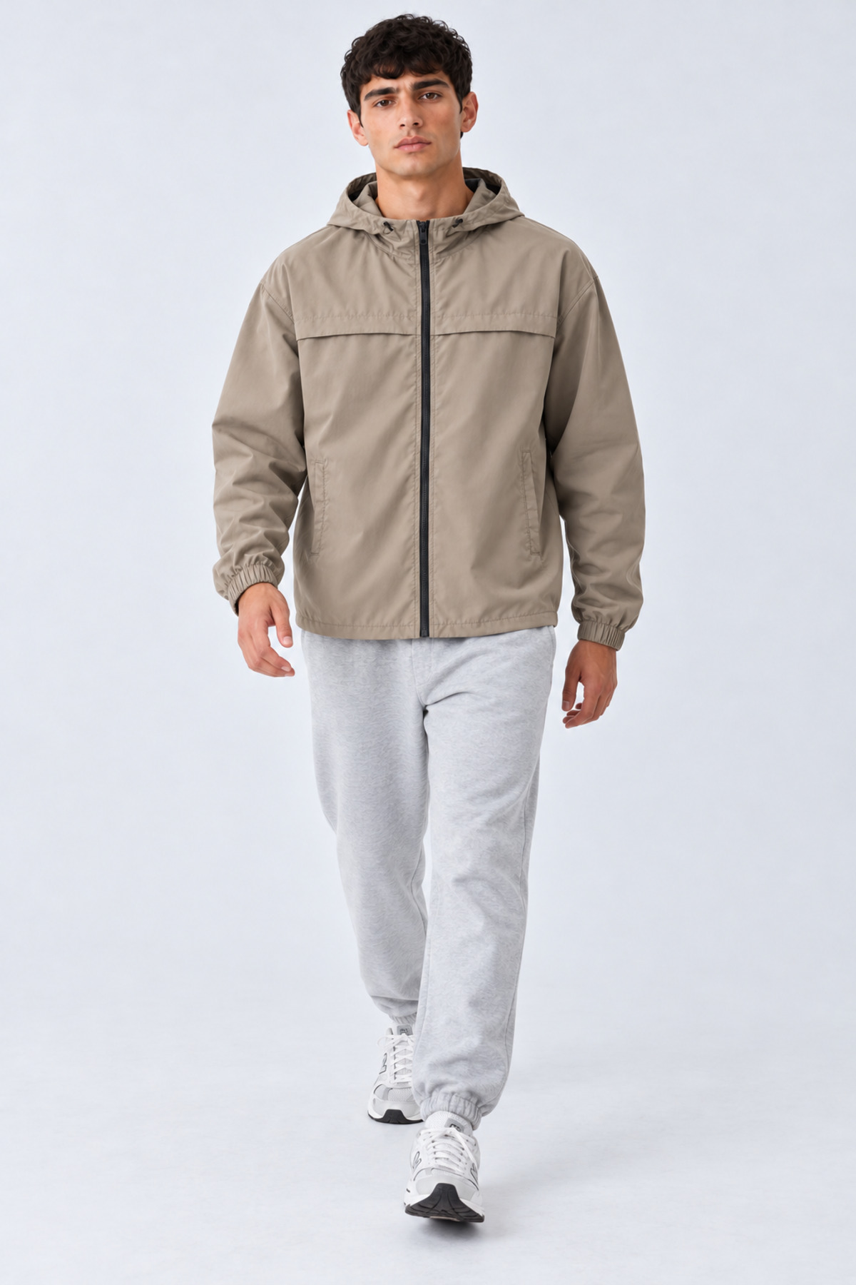Erkek Kapüşonlu Basic Comfort Fit Yağmurluk Bej 6
