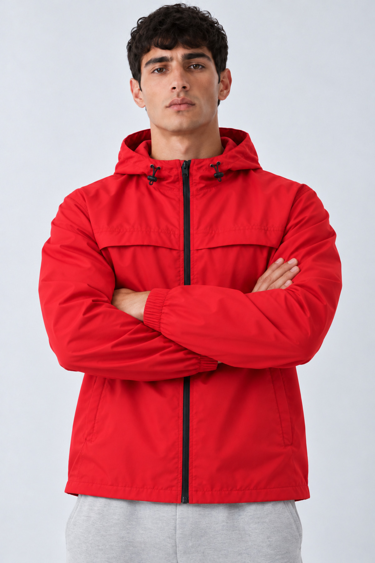 Erkek Kapüşonlu Basic Comfort Fit Yağmurluk Kırmızı 5
