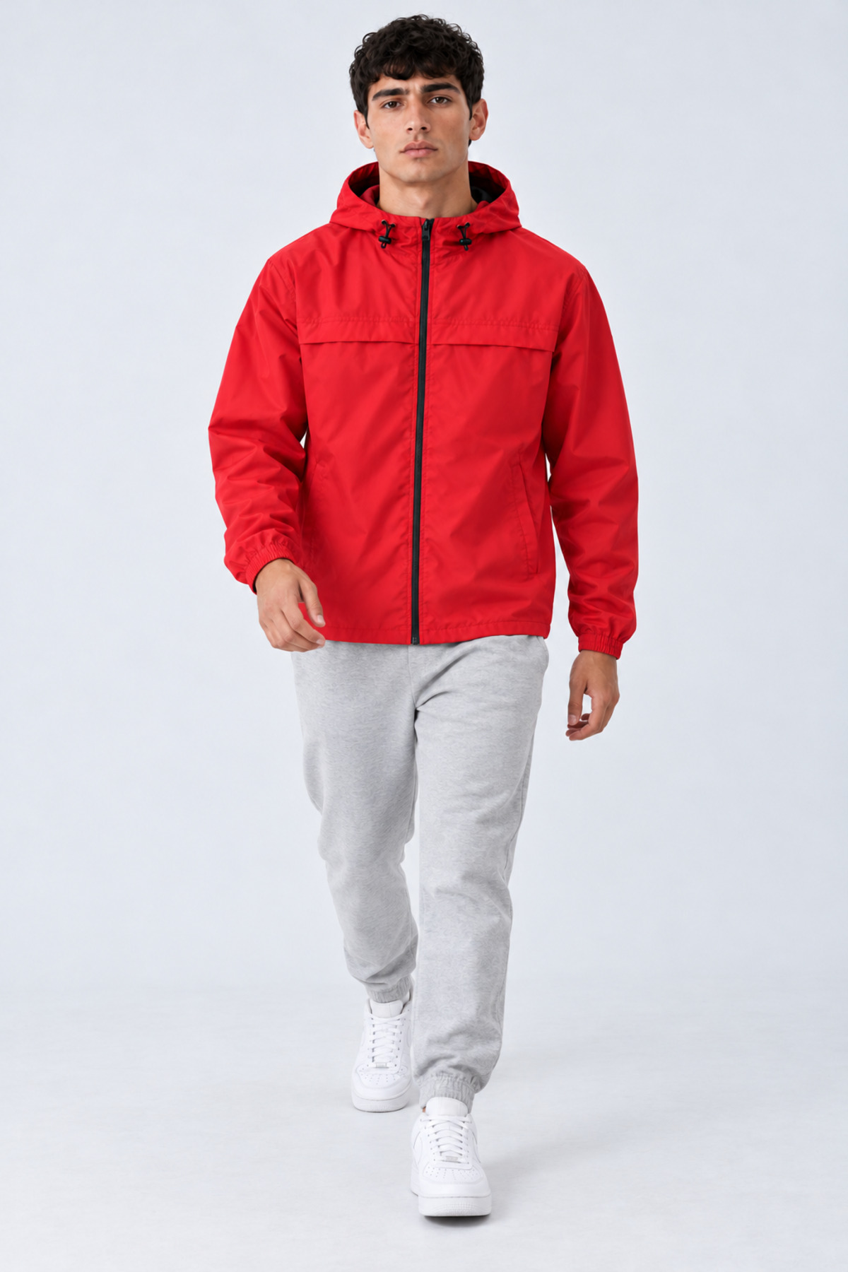 Erkek Kapüşonlu Basic Comfort Fit Yağmurluk Kırmızı 6