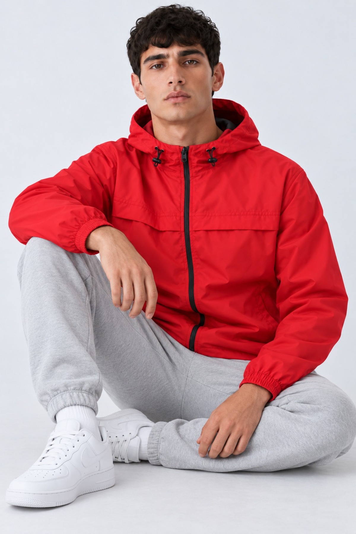 Erkek Kapüşonlu Basic Comfort Fit Yağmurluk Kırmızı 4