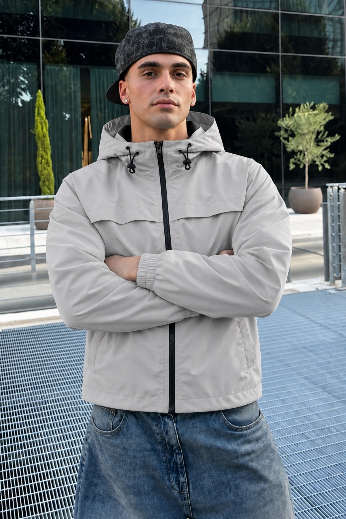 Erkek Kapüşonlu Su Geçirmez Casual Taş Yağmurluk 5