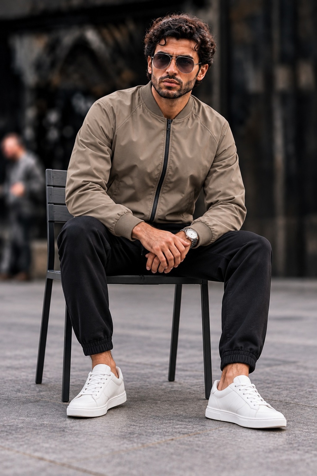 Erkek Mevsimlik Fermuarlı Casual Camel Yağmurluk 5