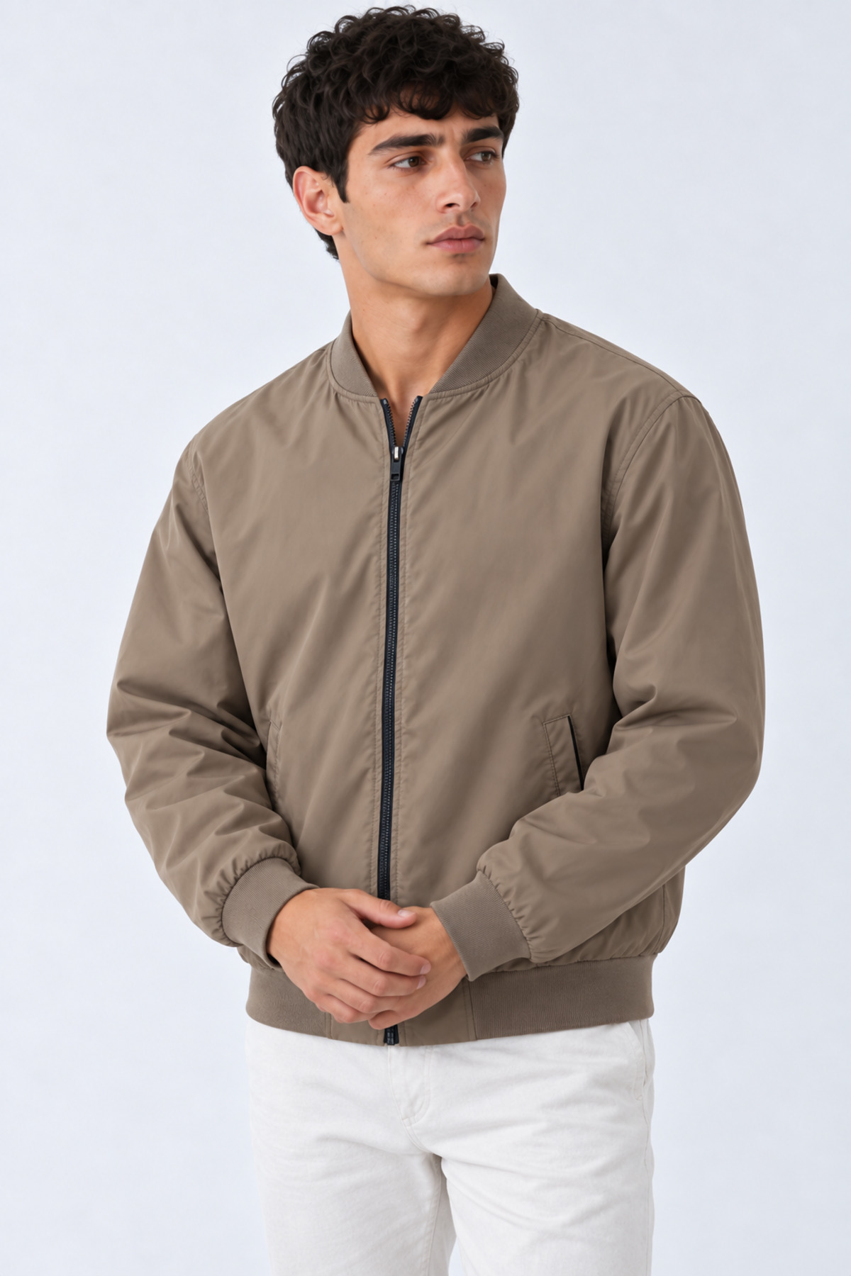 Erkek Fermuarlı Bomber Camel Yağmurluk 6