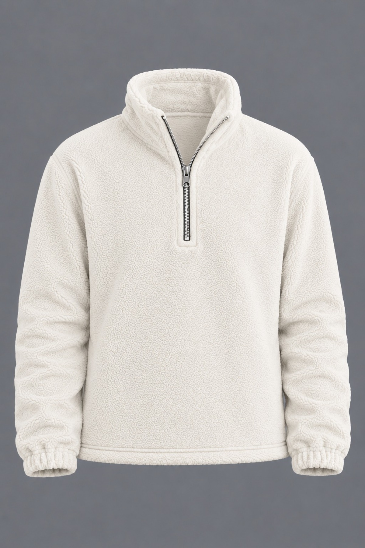 Erkek Dik Yaka Yarım Fermuarlı Kışlık Ekru Polar Sweatshirt 5