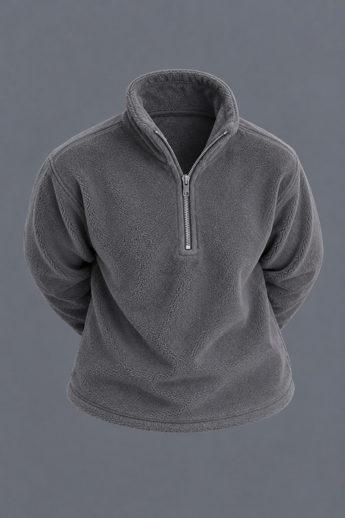 Erkek Dik Yaka Yarım Fermuarlı Kışlık Füme Polar Sweatshirt 3