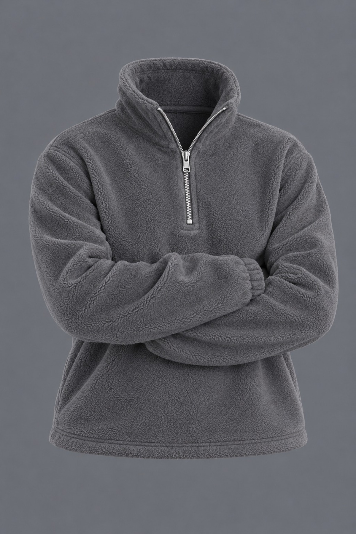 Erkek Dik Yaka Yarım Fermuarlı Kışlık Füme Polar Sweatshirt 6