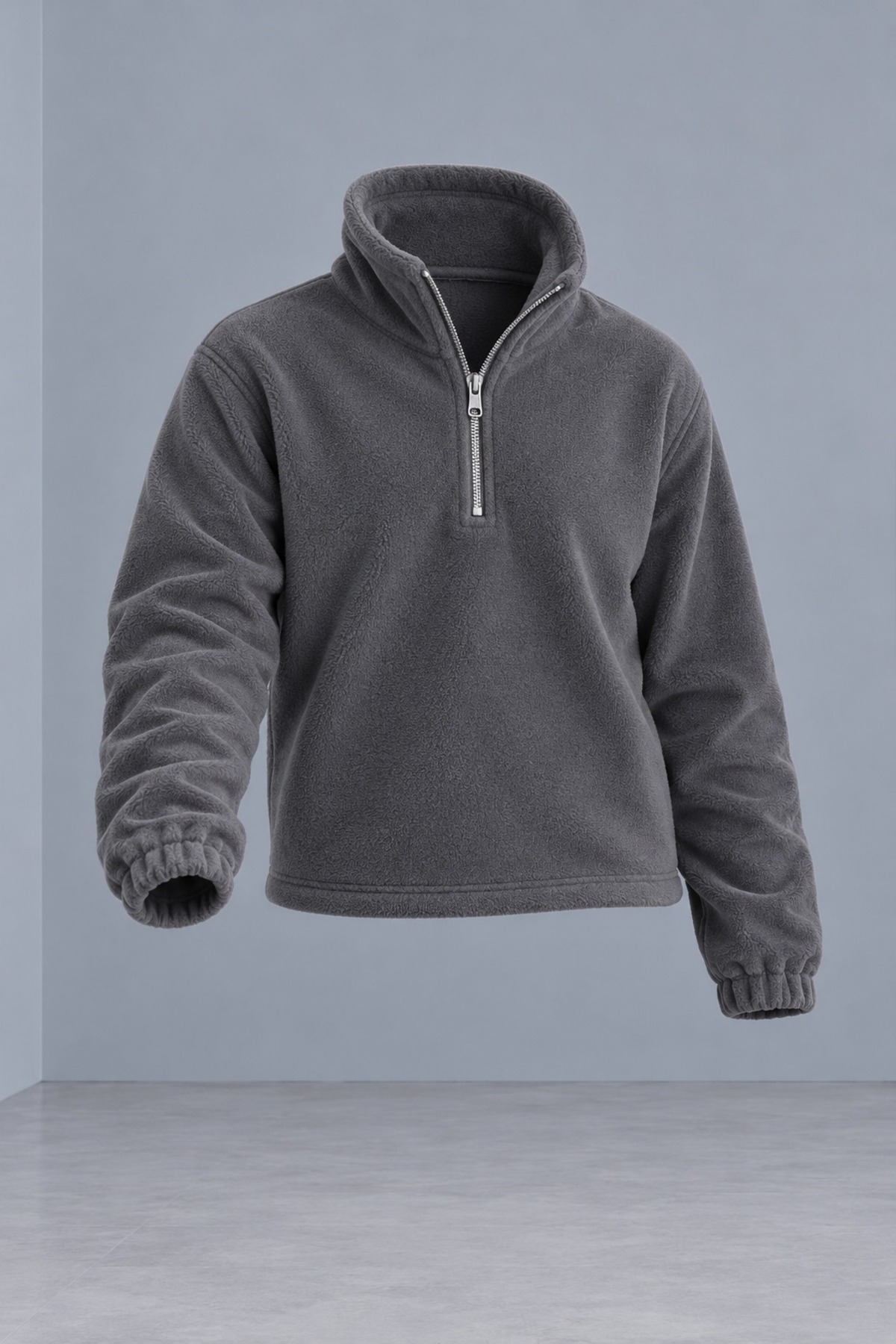 Erkek Dik Yaka Yarım Fermuarlı Kışlık Füme Polar Sweatshirt 4
