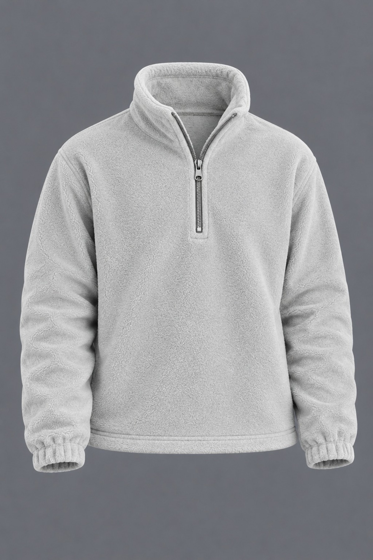Erkek Dik Yaka Yarım Fermuarlı Kışlık Gri Polar Sweatshirt 5