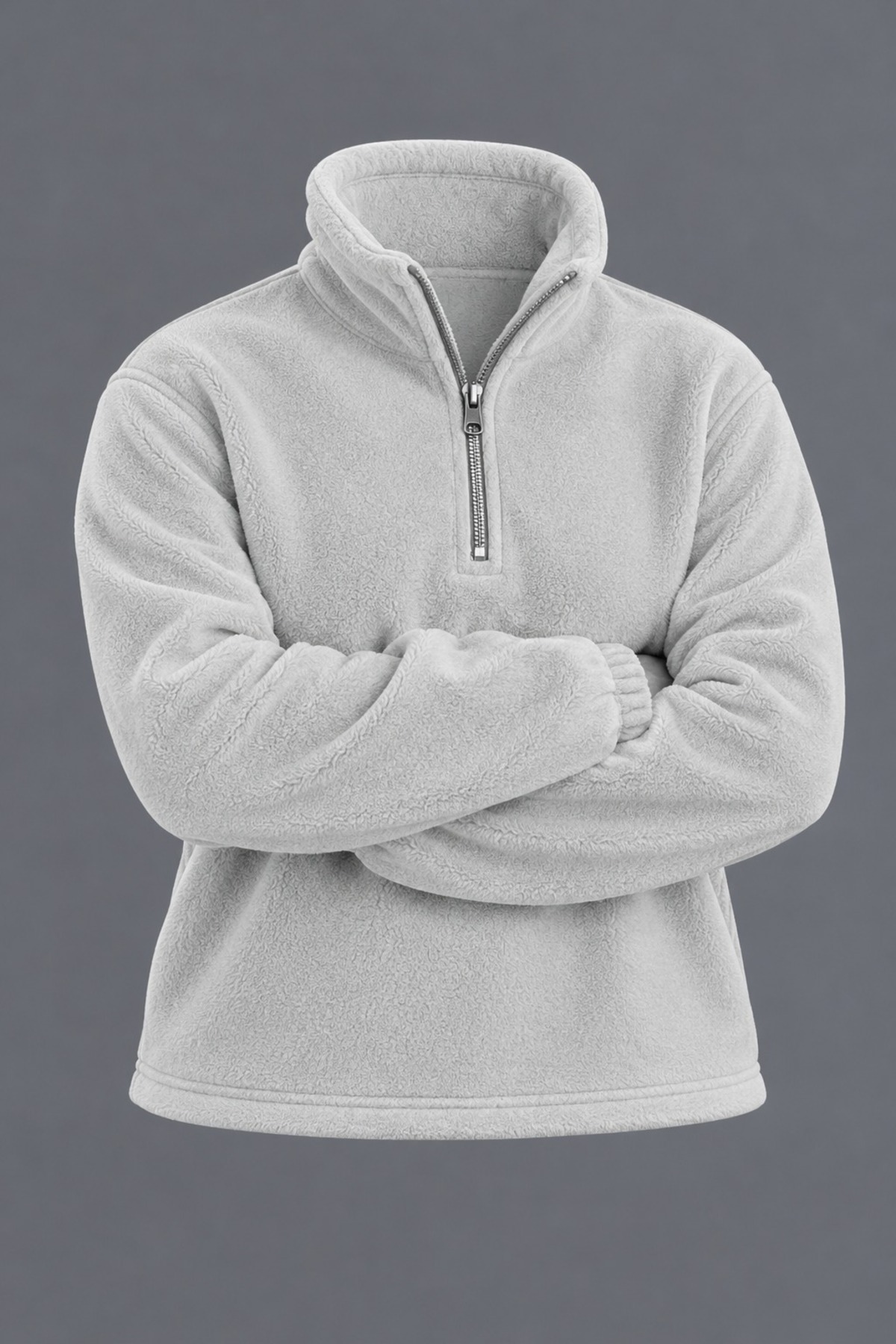 Erkek Dik Yaka Yarım Fermuarlı Kışlık Gri Polar Sweatshirt 6