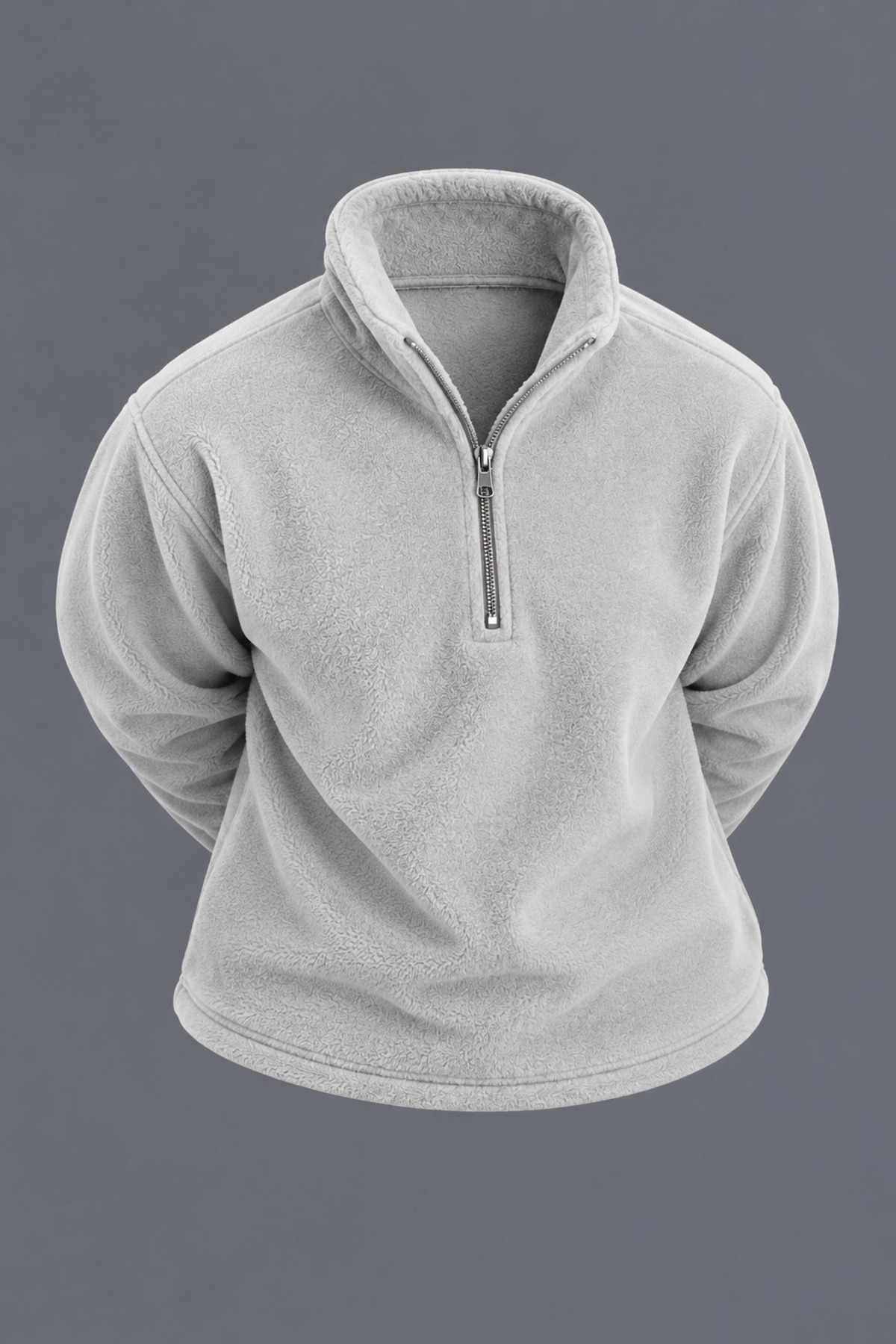 Erkek Dik Yaka Yarım Fermuarlı Kışlık Gri Polar Sweatshirt 3