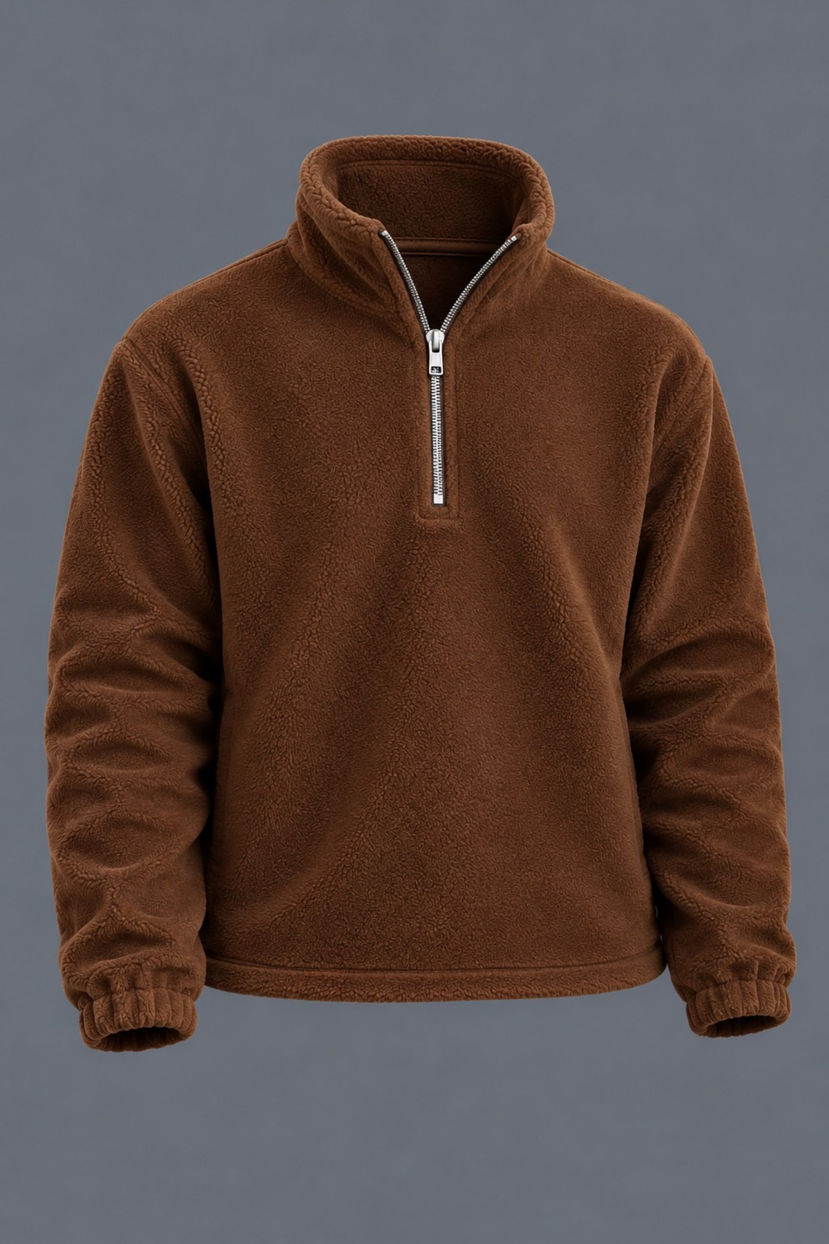 Erkek Dik Yaka Yarım Fermuarlı Kışlık Kahve Polar Sweatshirt 5