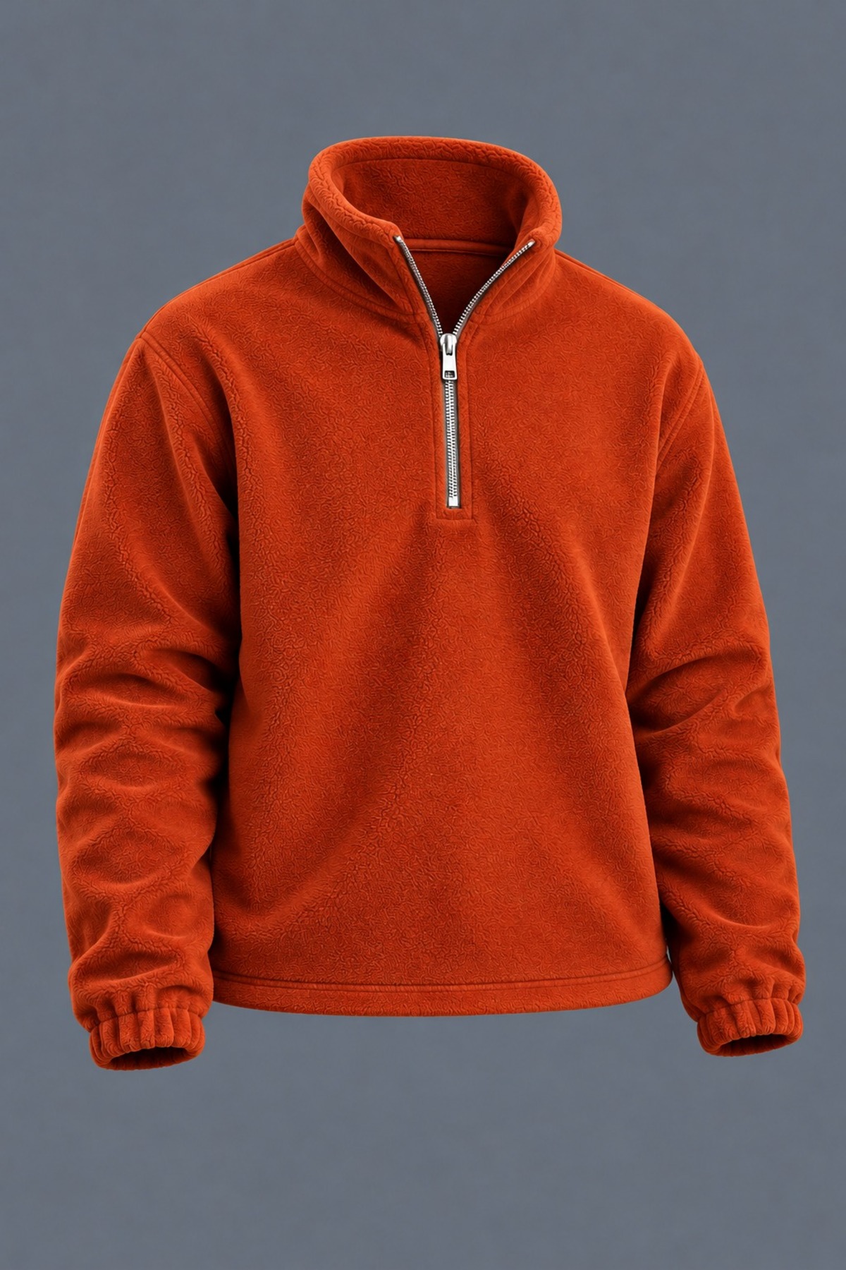 Erkek Dik Yaka Yarım Fermuarlı Kışlık Kiremit Polar Sweatshirt 5