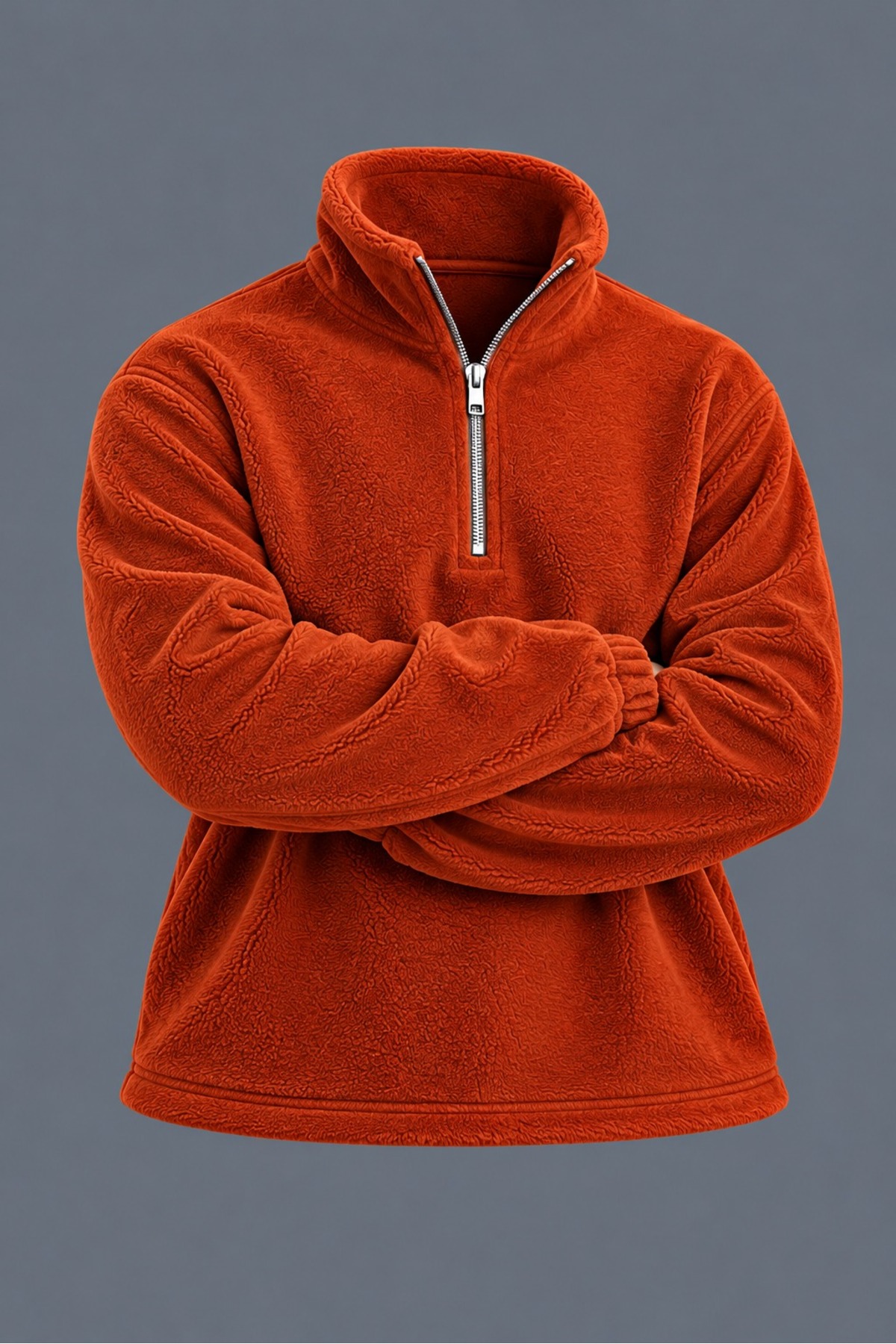 Erkek Dik Yaka Yarım Fermuarlı Kışlık Kiremit Polar Sweatshirt 6