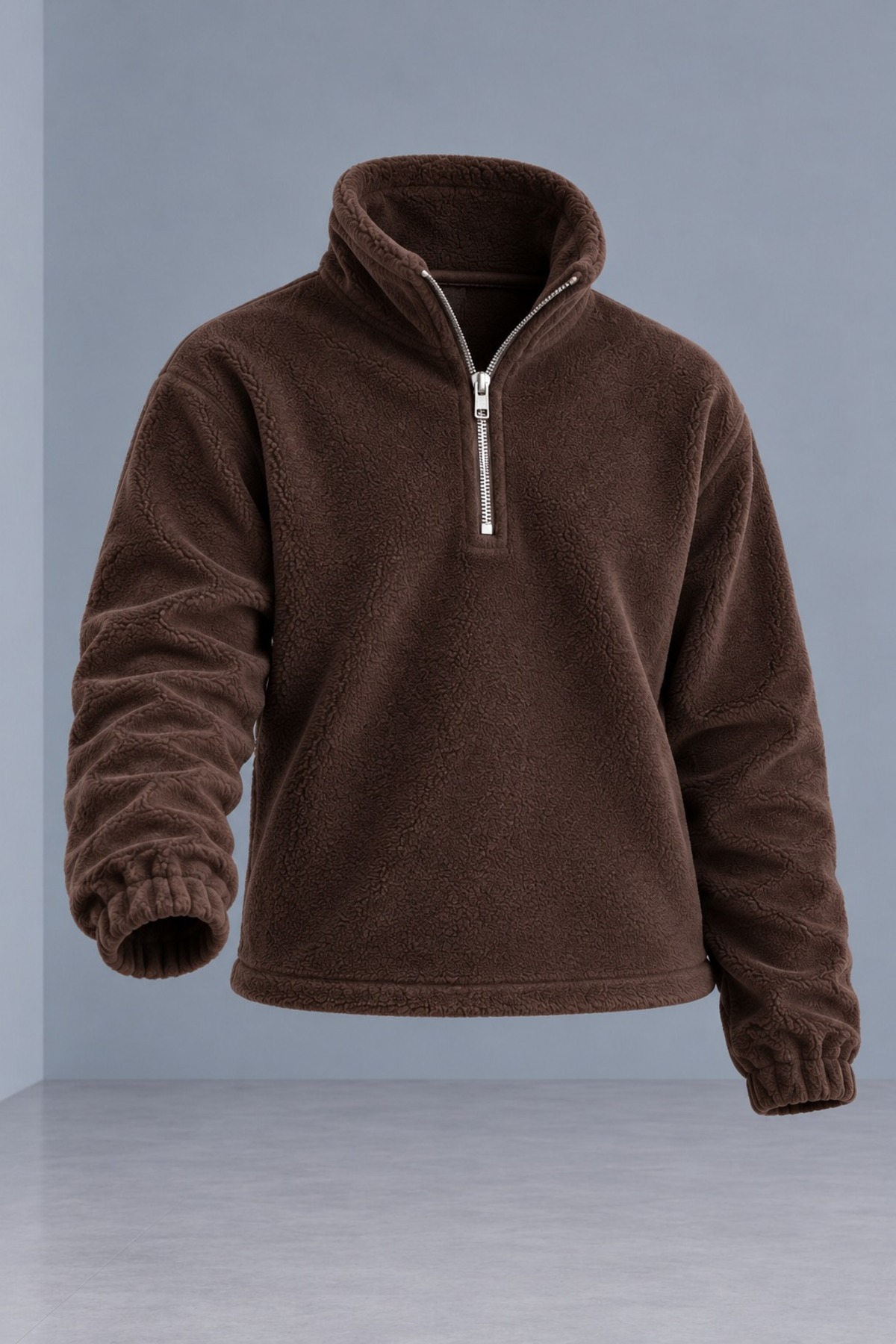 Erkek Dik Yaka Yarım Fermuarlı Kışlık K.Kahve Polar Sweatshirt 4