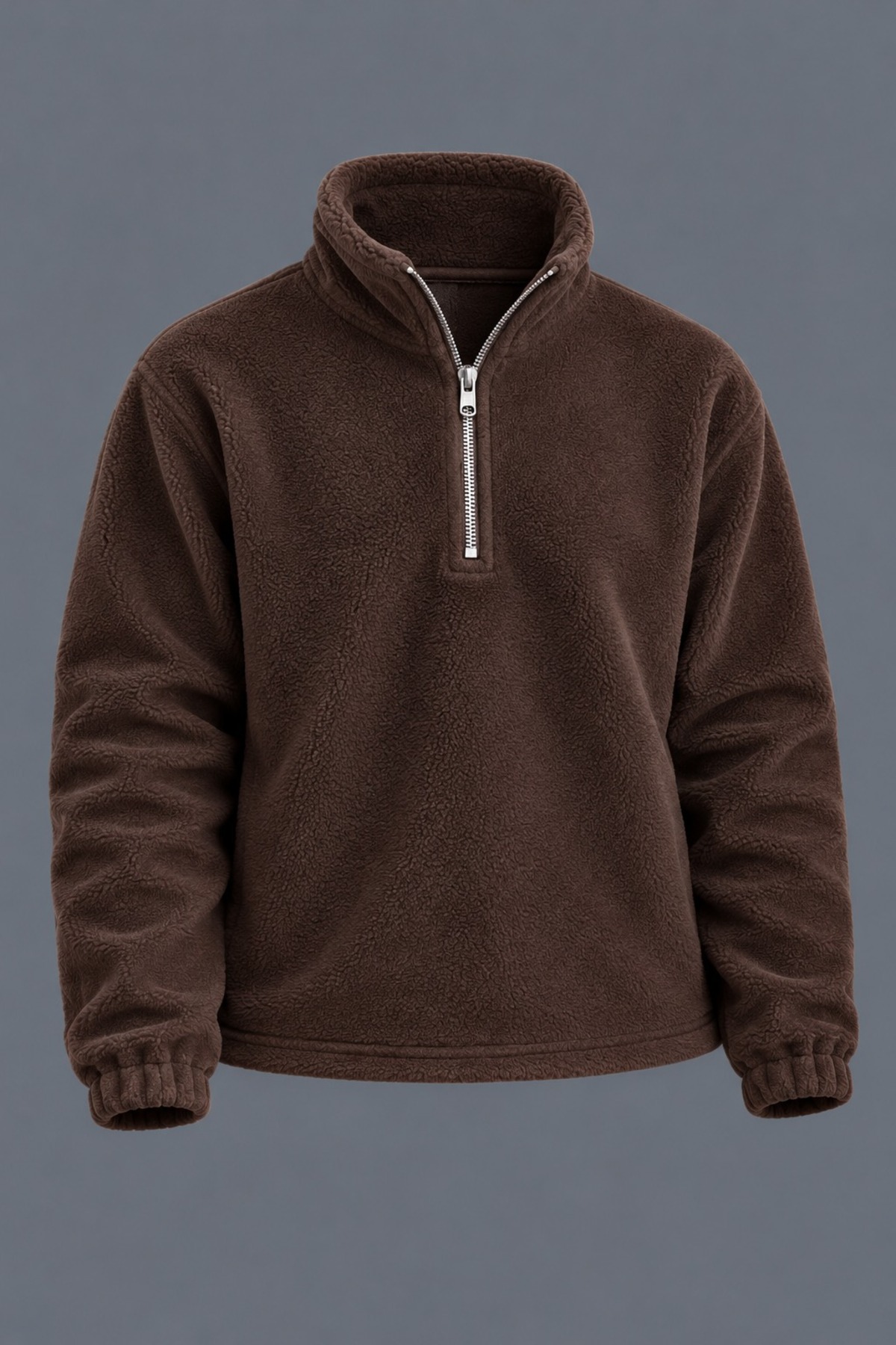 Erkek Dik Yaka Yarım Fermuarlı Kışlık K.Kahve Polar Sweatshirt 5