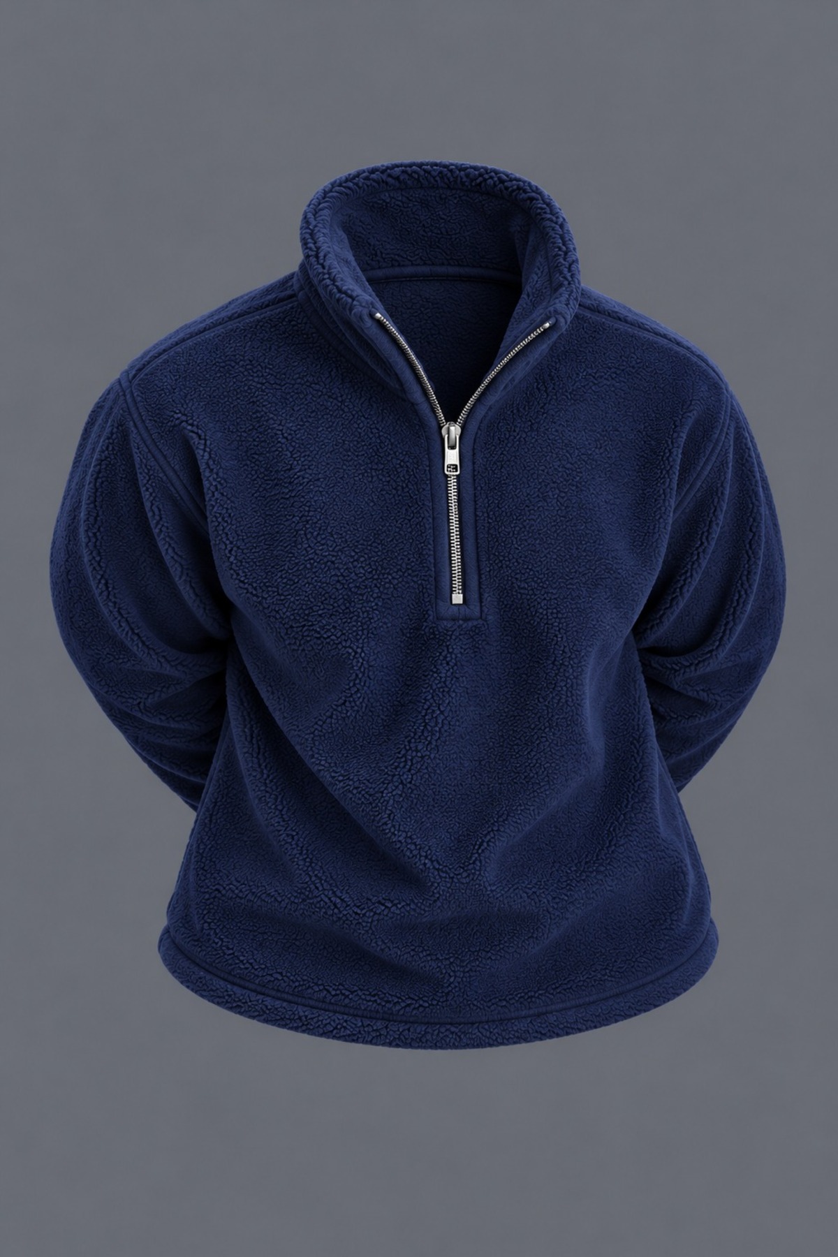 Erkek Dik Yaka Yarım Fermuarlı Kışlık Lacivert Polar Sweatshirt 3