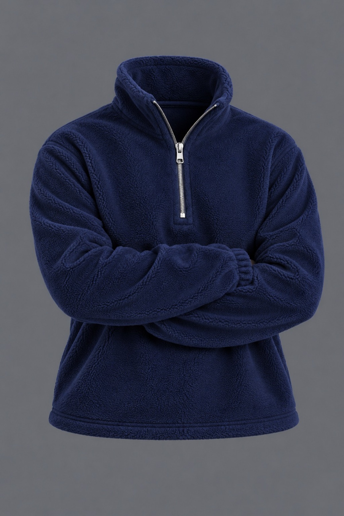 Erkek Dik Yaka Yarım Fermuarlı Kışlık Lacivert Polar Sweatshirt 6