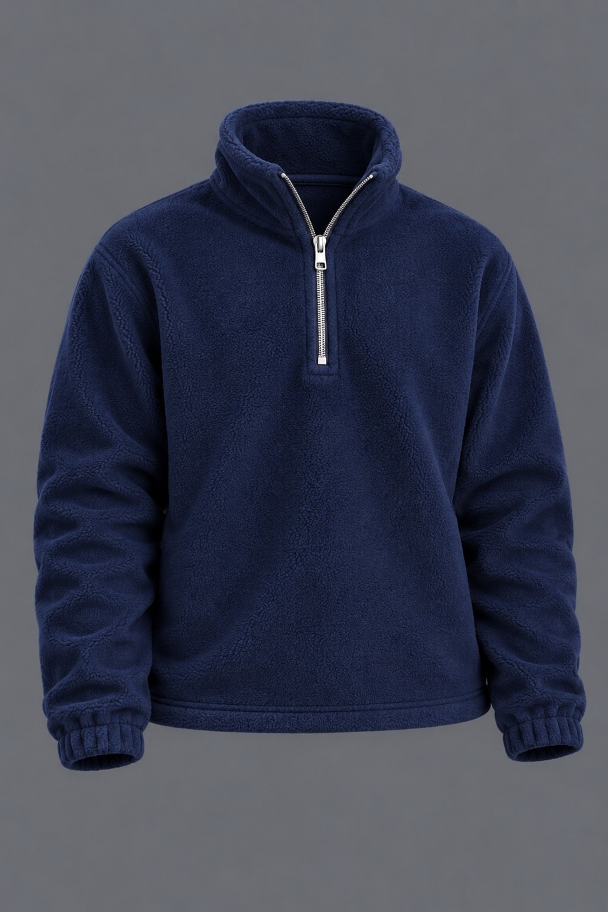 Erkek Dik Yaka Yarım Fermuarlı Kışlık Lacivert Polar Sweatshirt 5