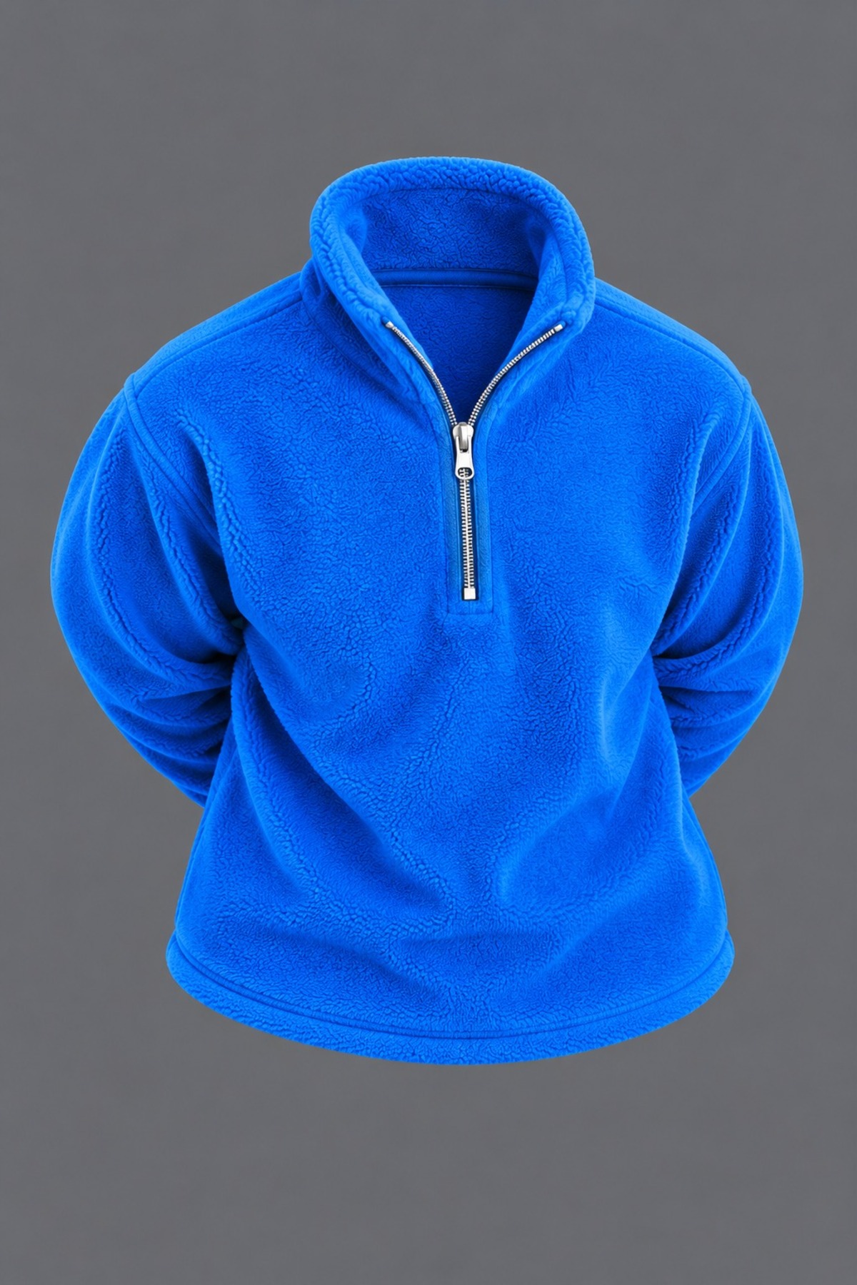 Erkek Dik Yaka Yarım Fermuarlı Kışlık Mavi Polar Sweatshirt 3