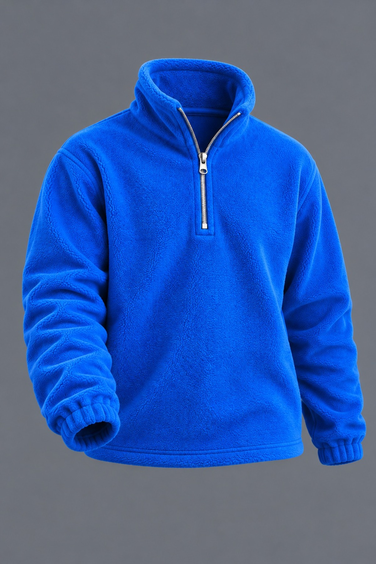 Erkek Dik Yaka Yarım Fermuarlı Kışlık Mavi Polar Sweatshirt 4