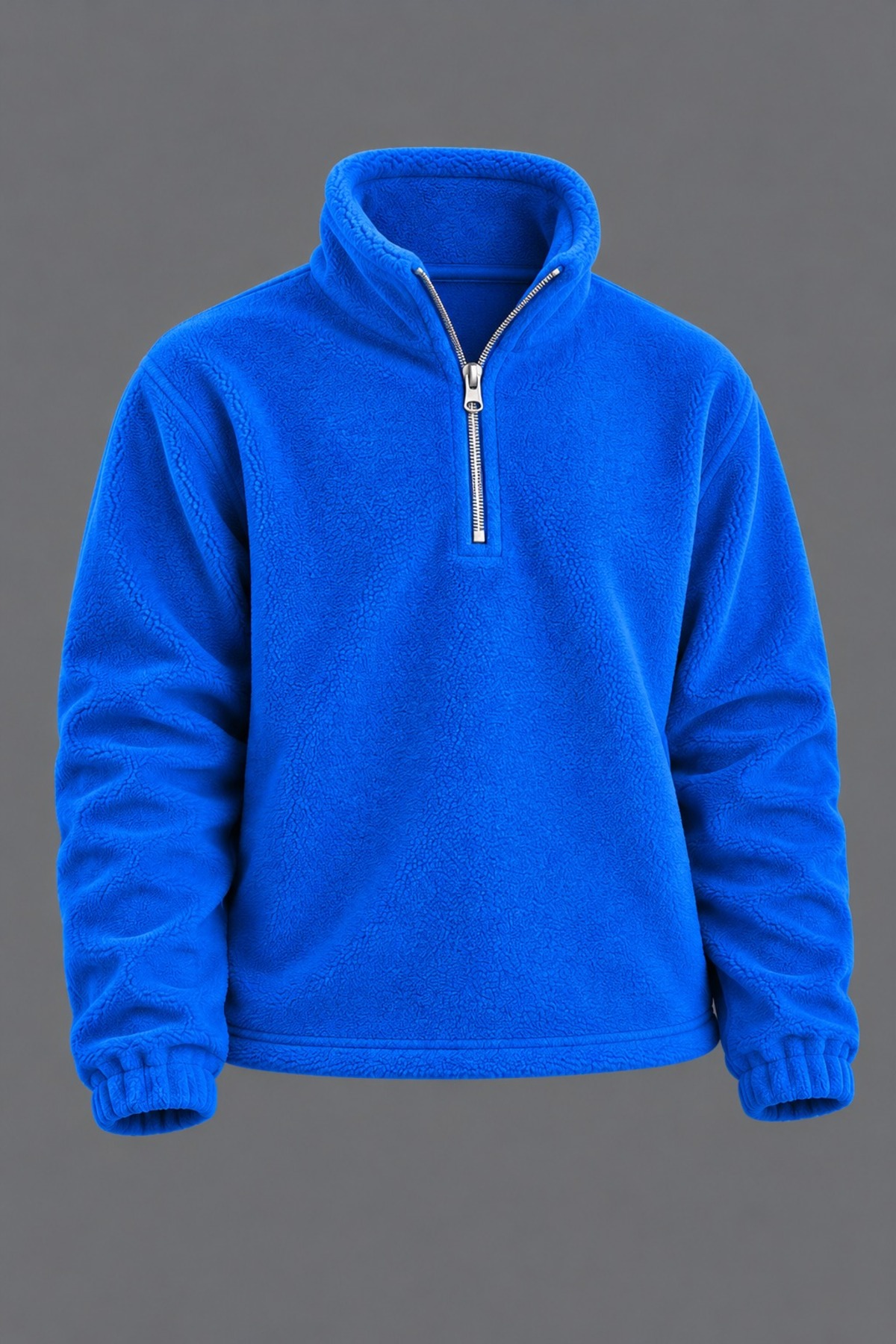 Erkek Dik Yaka Yarım Fermuarlı Kışlık Mavi Polar Sweatshirt 5