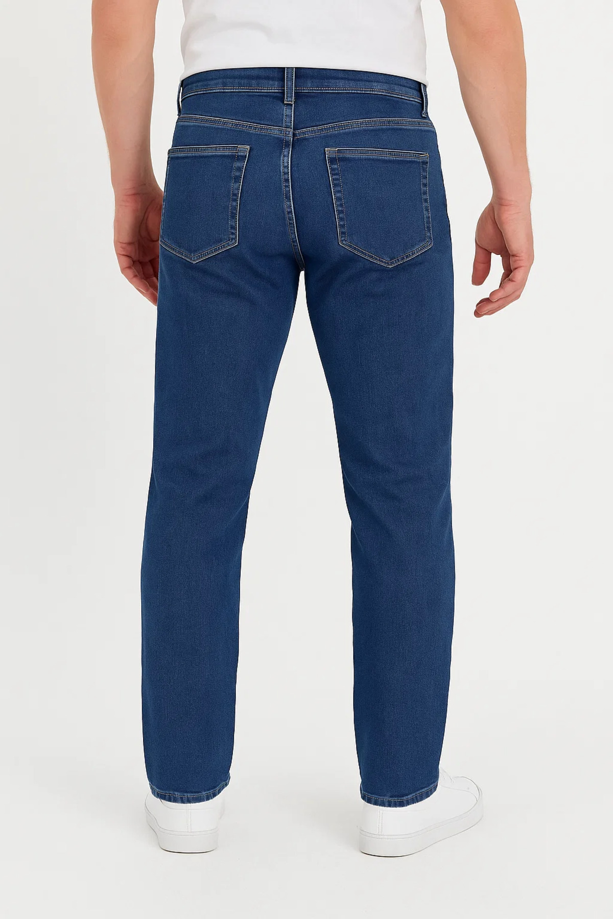 Erkek Bol Paça Basic Esnek Mavi Kot Pantolon 3