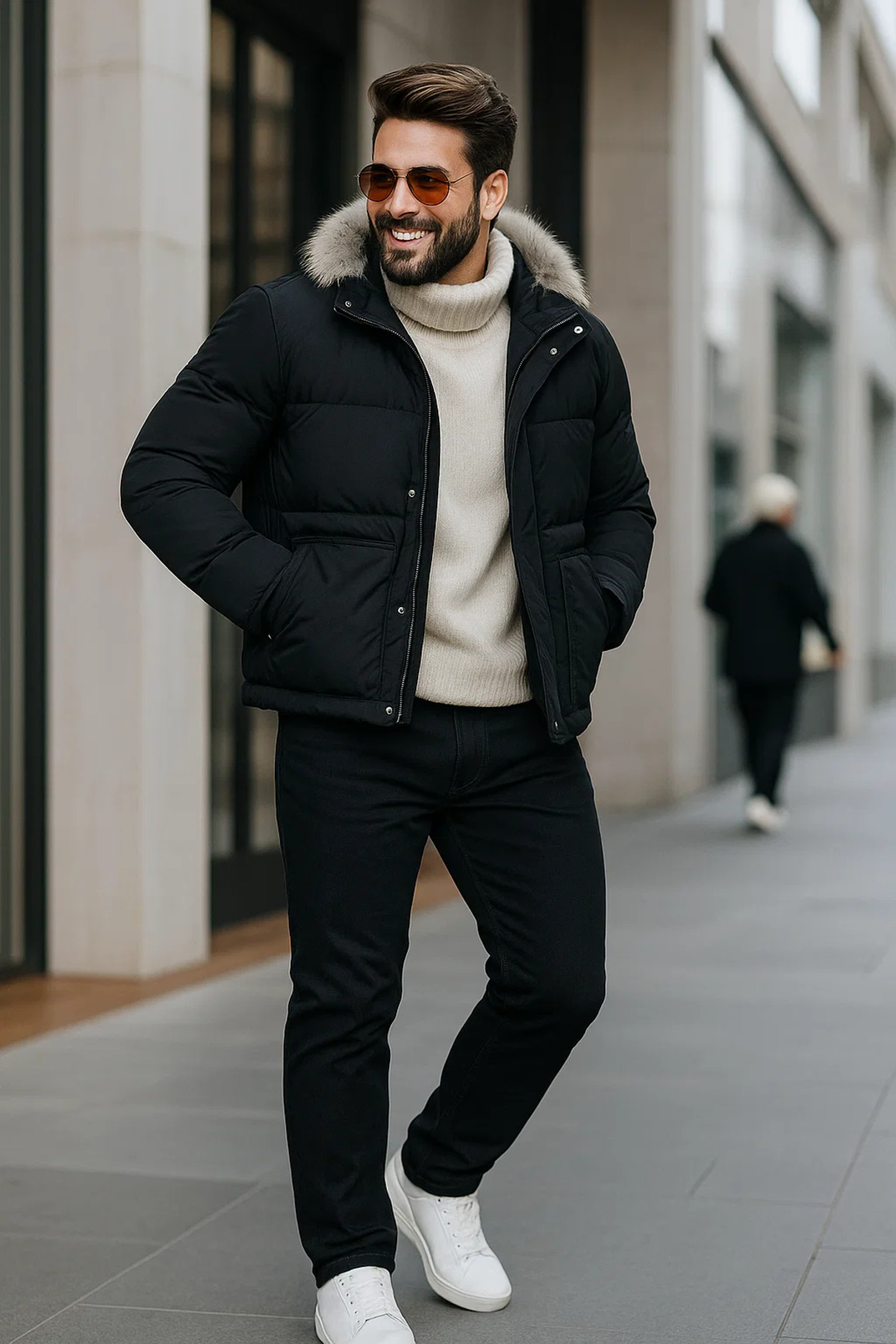 Erkek Bol Paça Basic Esnek Siyah Kot Pantolon 5