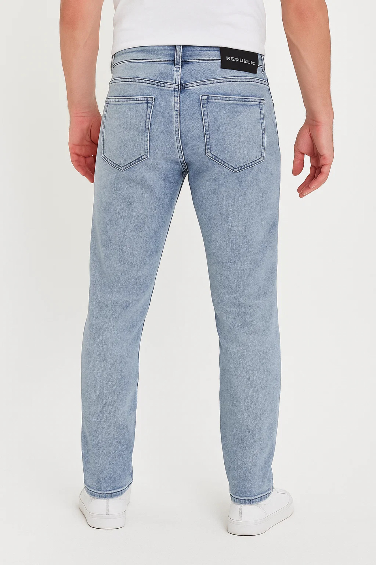Erkek Bol Paça Basic Esnek Mavi Kot Pantolon 6