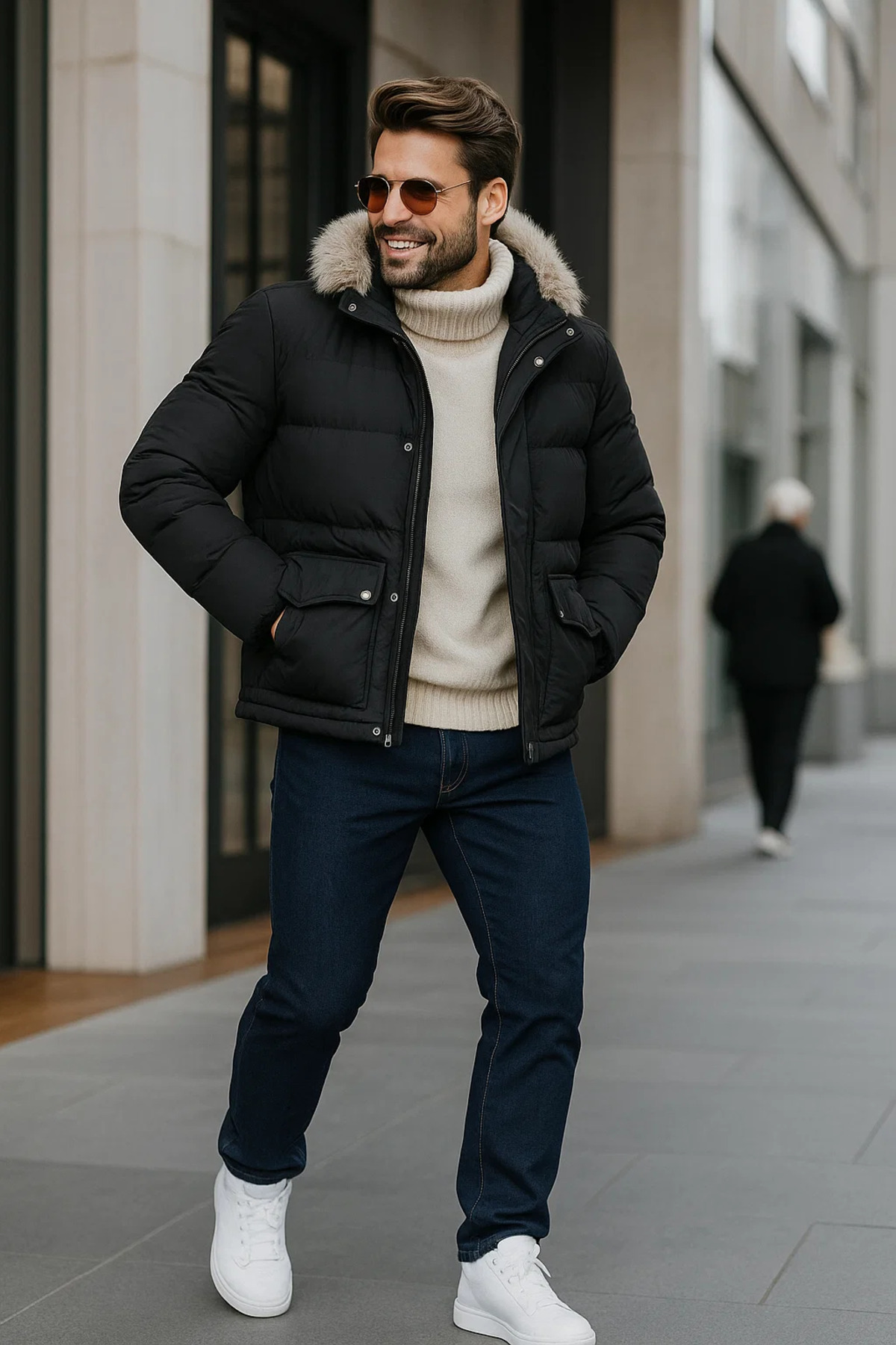 Erkek Bol Paça Basic Esnek Lacivert Kot Pantolon 5