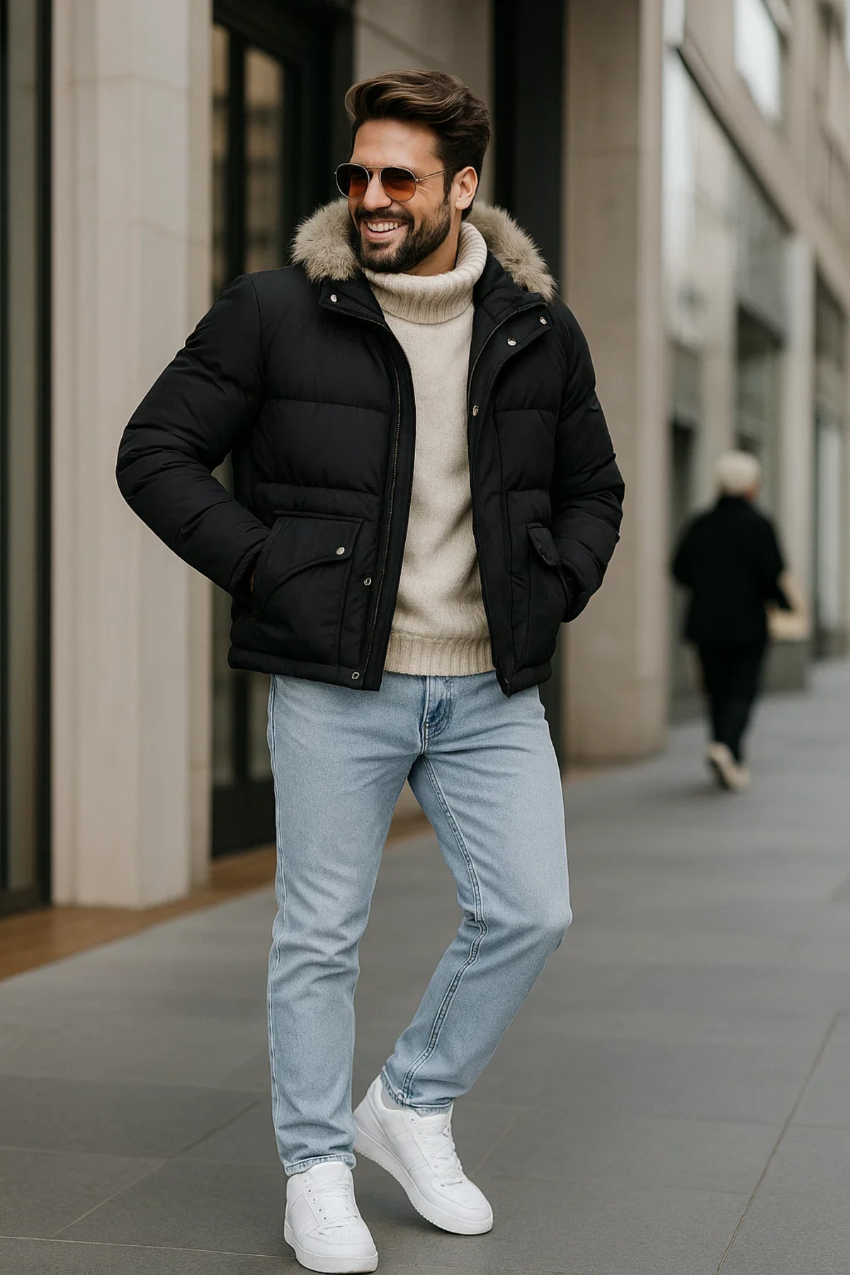 Erkek Bol Paça Basic Esnek Mavi Kot Pantolon 5