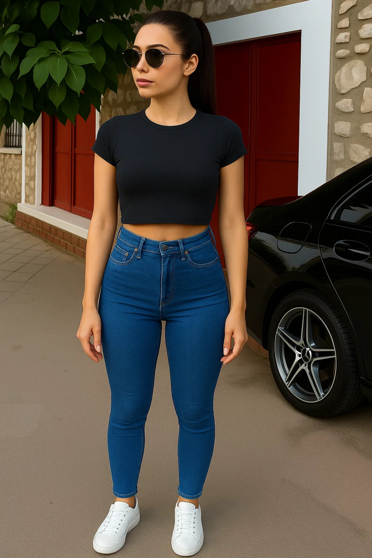 Kadın Mom Jean Dar Yüksek Bel Mavi Kot Pantolon 4