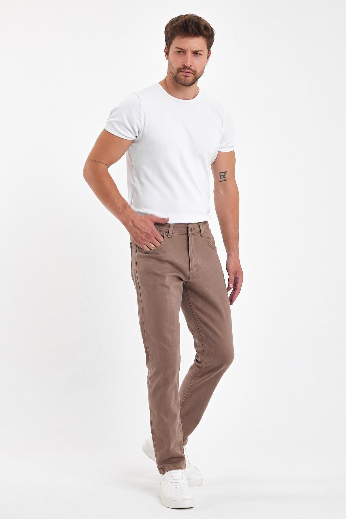 Erkek Jeansvibe Dar Paça Esnek Kahverengi Klasik Kot Pantolon 3