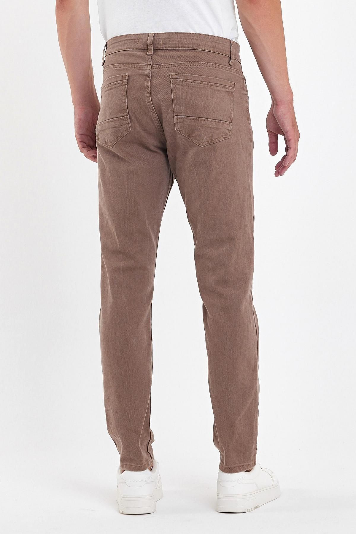 Erkek Jeansvibe Dar Paça Esnek Kahverengi Klasik Kot Pantolon 5