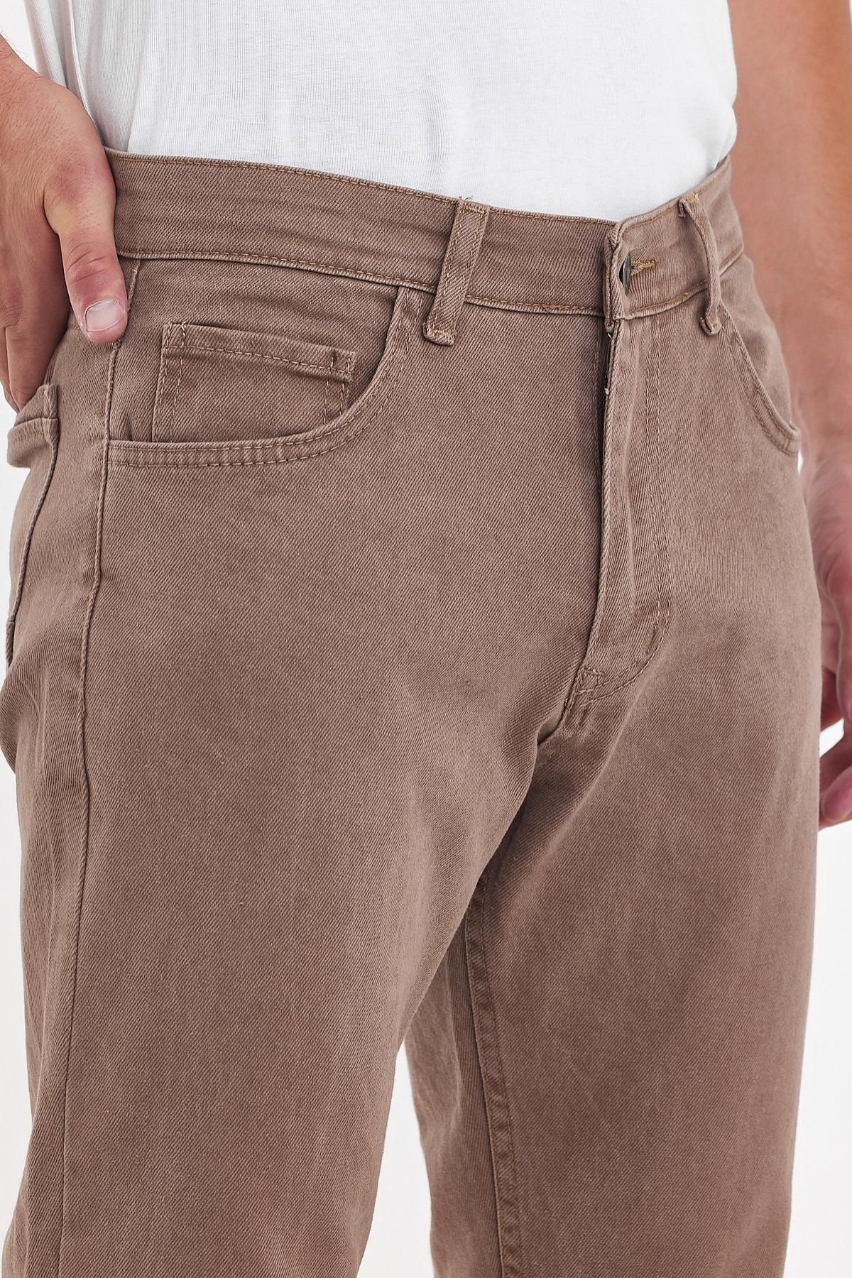 Erkek Jeansvibe Dar Paça Esnek Kahverengi Klasik Kot Pantolon 4