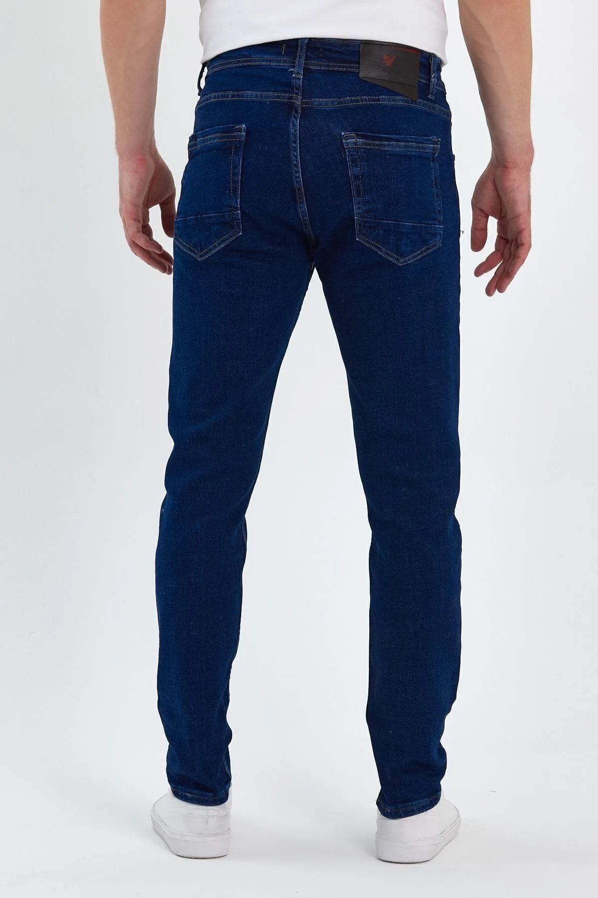 Erkek Jeansvibe Dar Paça Esnek Koyu Mavi Klasik Kot Pantolon 5